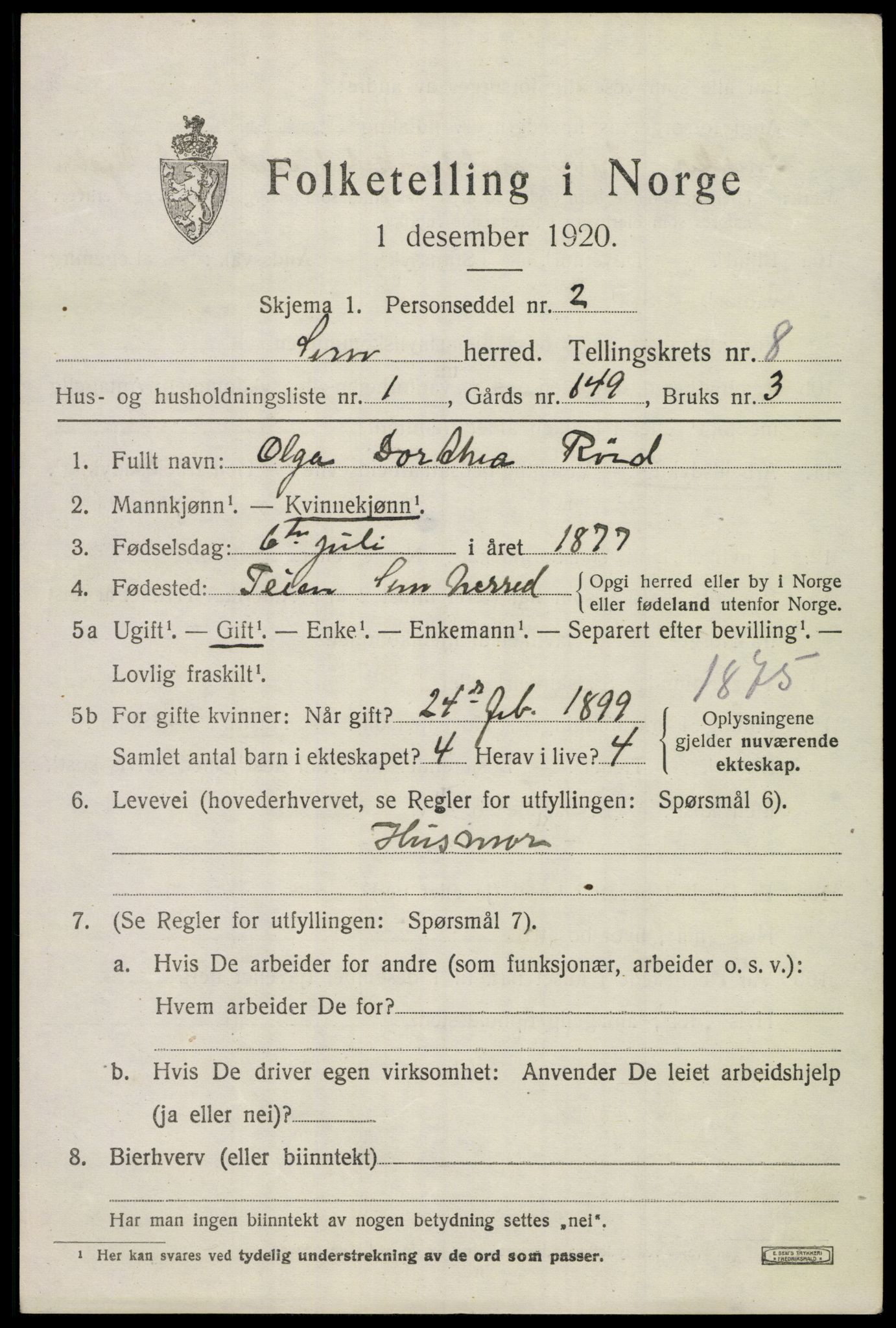 SAKO, 1920 census for Sem, 1920, p. 11193