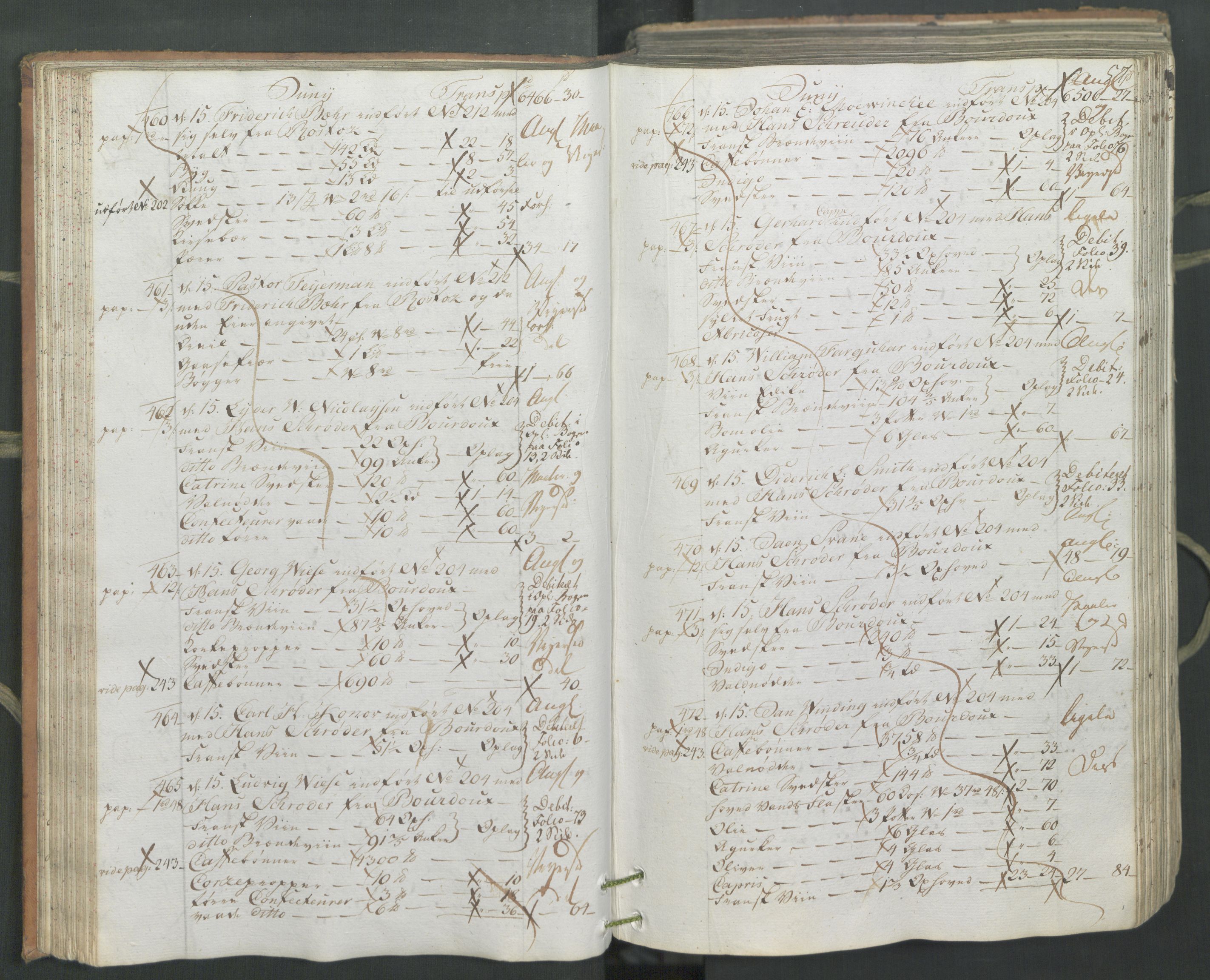 Generaltollkammeret, tollregnskaper, AV/RA-EA-5490/R26/L0222/0001: Tollregnskaper Bergen A / Inngående hovedtollbok, 1786, p. 56b-57a