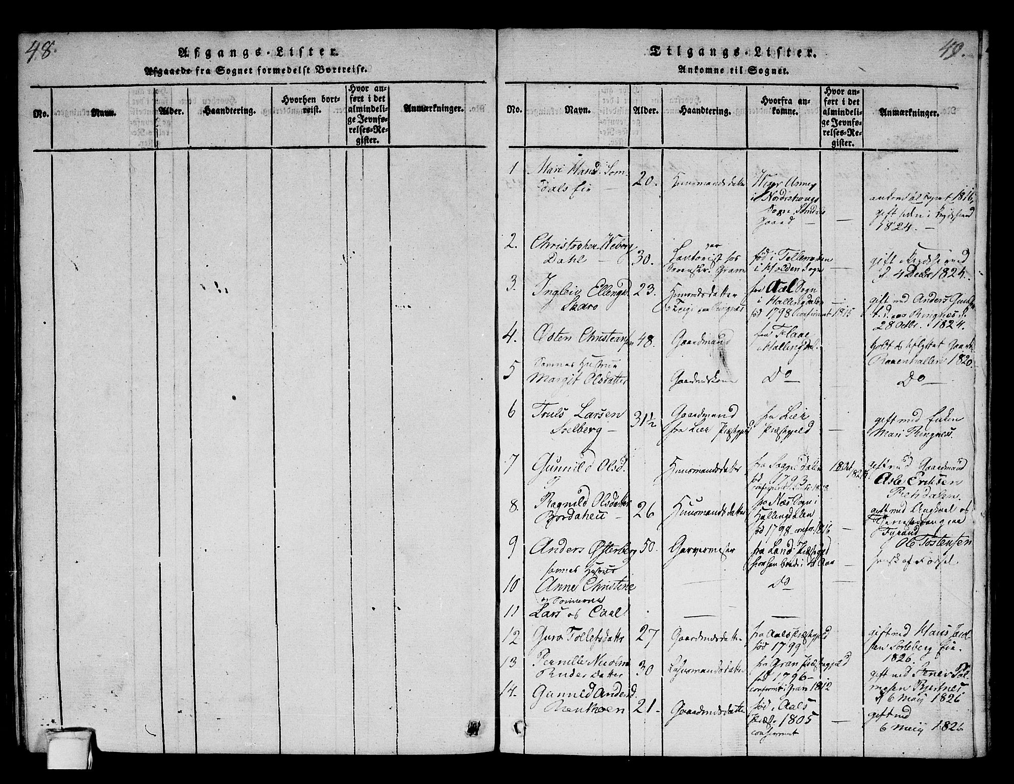 Krødsherad kirkebøker, SAKO/A-19/F/Fa/L0001: Parish register (official) no. 1, 1815-1829, p. 48-49