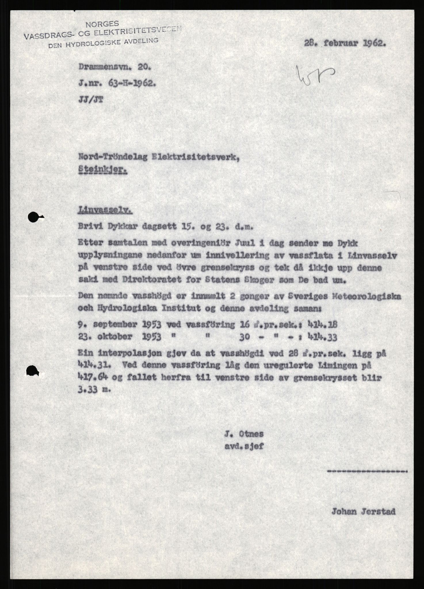 NVE, Administrasjonsdirektoratet 1961-1985, RA/S-6097/D/Dc/Dca/L0088: Limingen / Kvarnbergsvatnet, 1957-1985, p. 39