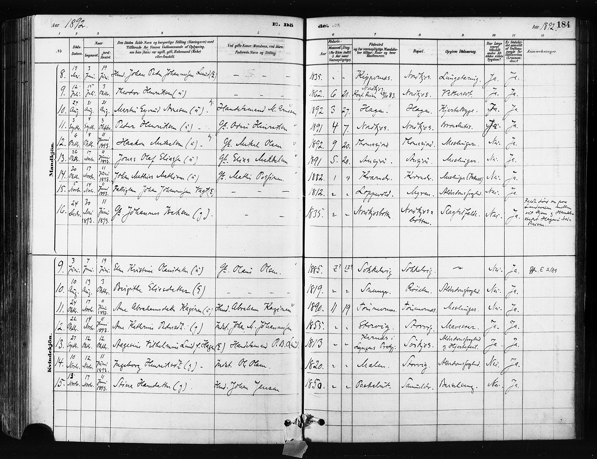 Skjervøy sokneprestkontor, SATØ/S-1300/H/Ha/Haa/L0014kirke: Parish register (official) no. 14, 1878-1894, p. 184