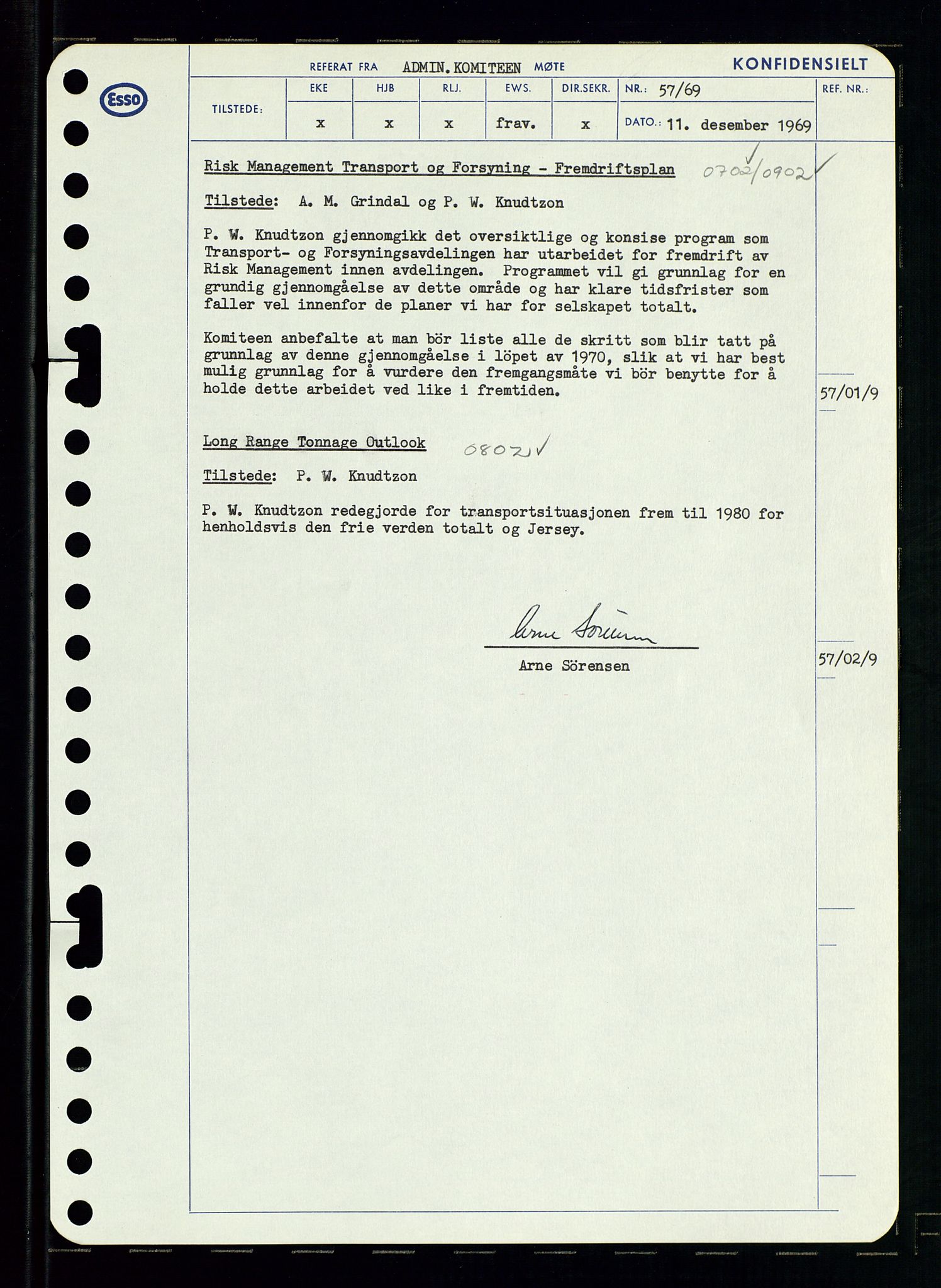 Pa 0982 - Esso Norge A/S, AV/SAST-A-100448/A/Aa/L0003/0001: Den administrerende direksjon Board minutes (styrereferater) og Bedriftforsamlingsprotokoll / Den administrerende direksjon Board minutes (styrereferater), 1969, p. 128