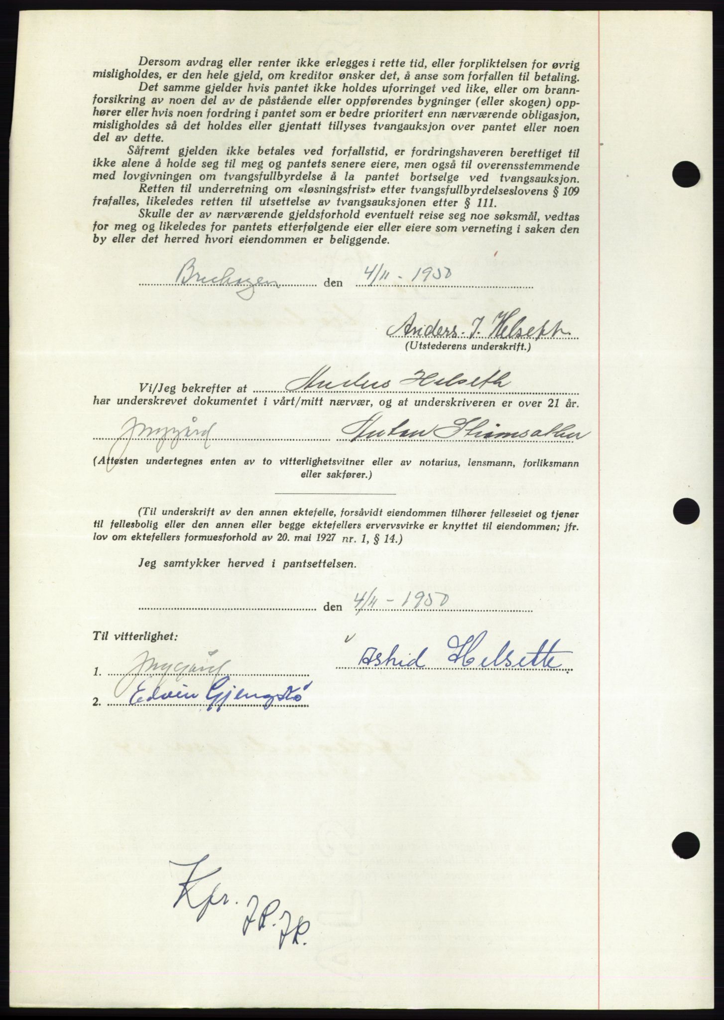 Nordmøre sorenskriveri, AV/SAT-A-4132/1/2/2Ca: Mortgage book no. B106, 1950-1950, Diary no: : 3980/1950