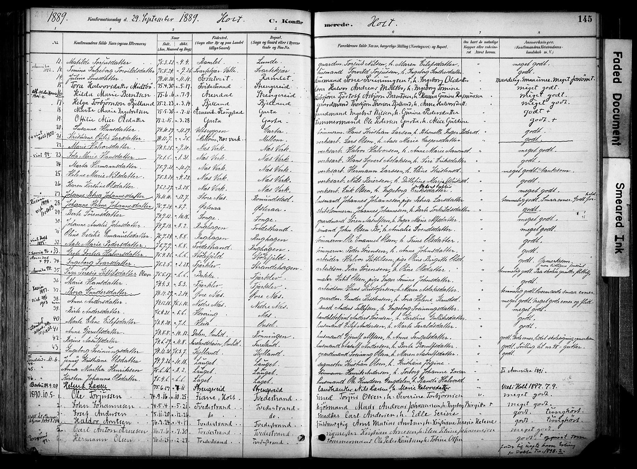 Holt sokneprestkontor, SAK/1111-0021/F/Fa/L0012: Parish register (official) no. A 12, 1885-1907, p. 145