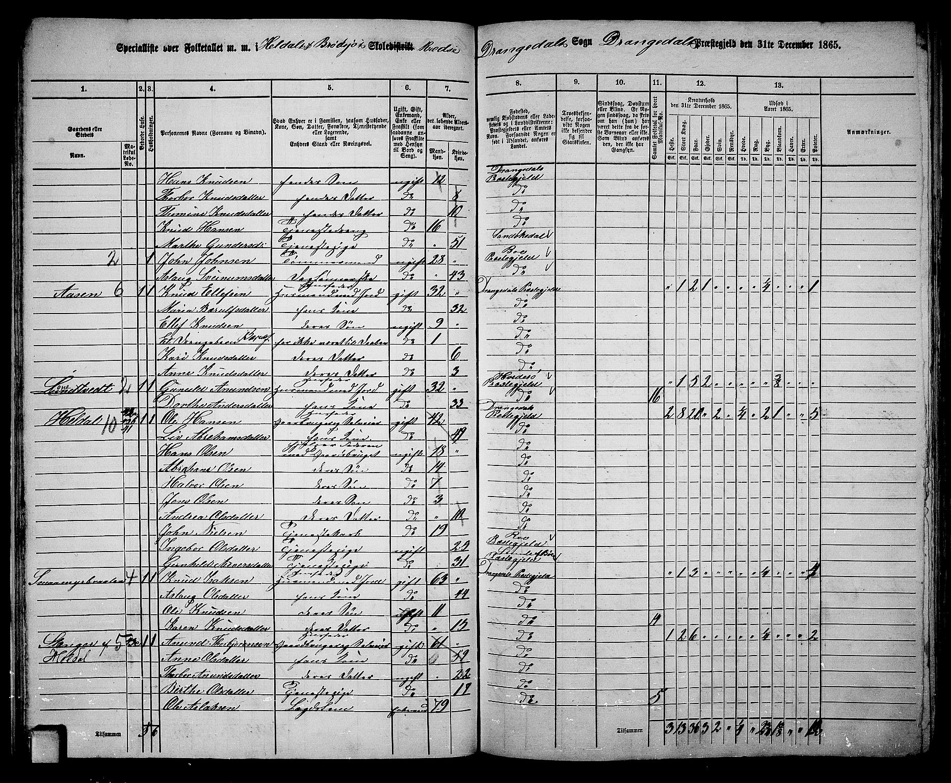 RA, 1865 census for Drangedal, 1865, p. 23