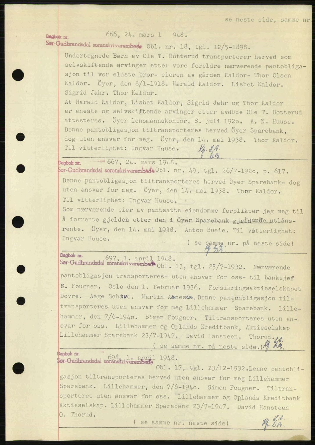 Sør-Gudbrandsdal tingrett, SAH/TING-004/H/Hb/Hbf/L0002: Mortgage book no. C1, 1938-1951, Diary no: : 666/1948