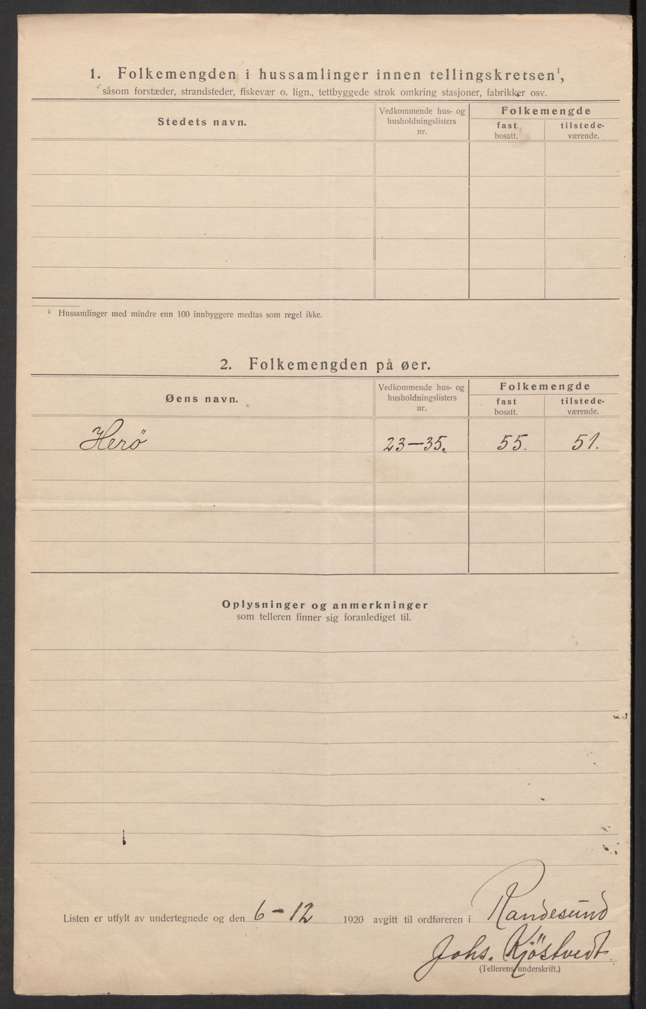 SAK, 1920 census for Randesund, 1920, p. 24