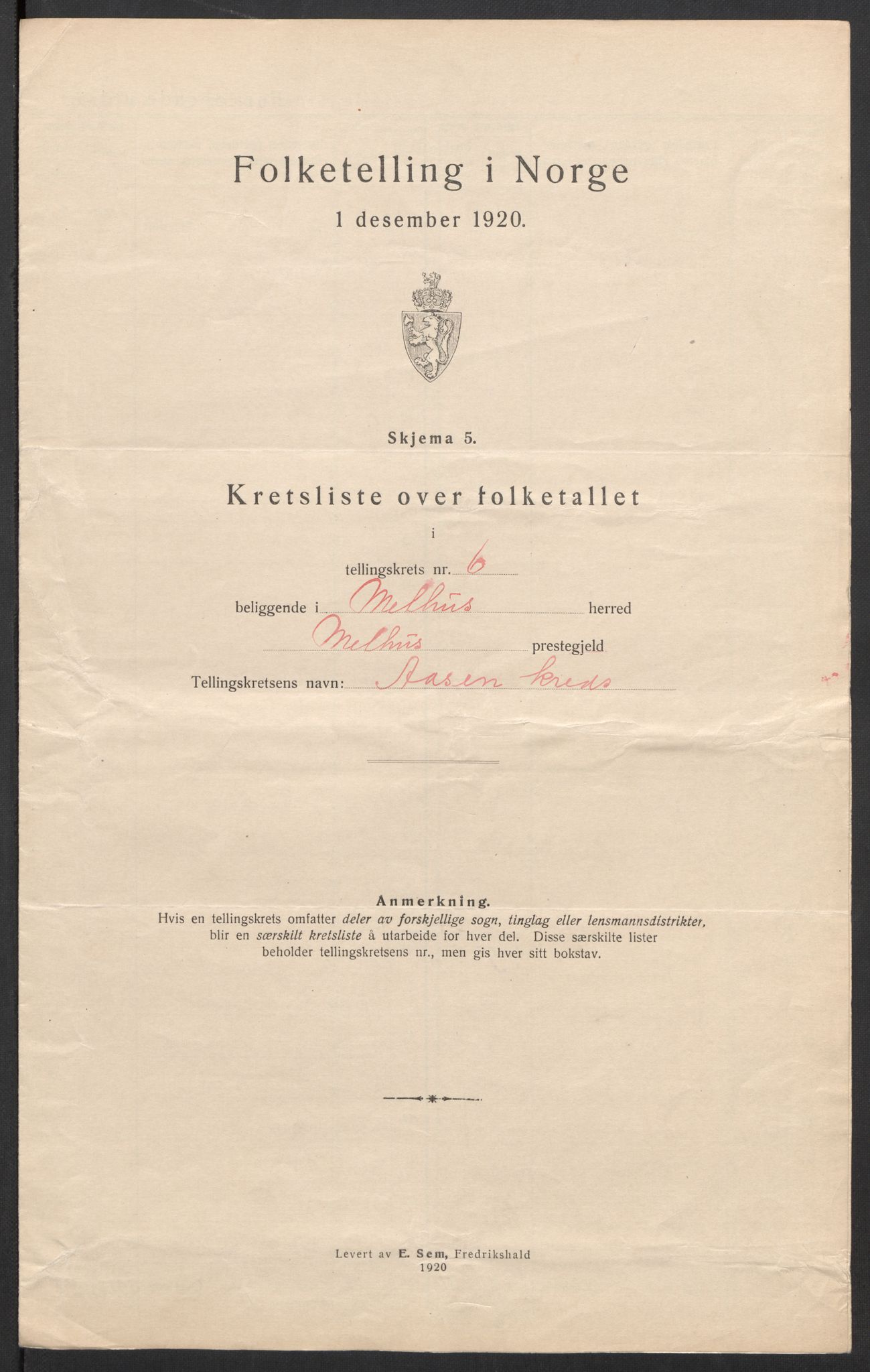 SAT, 1920 census for Melhus, 1920, p. 26