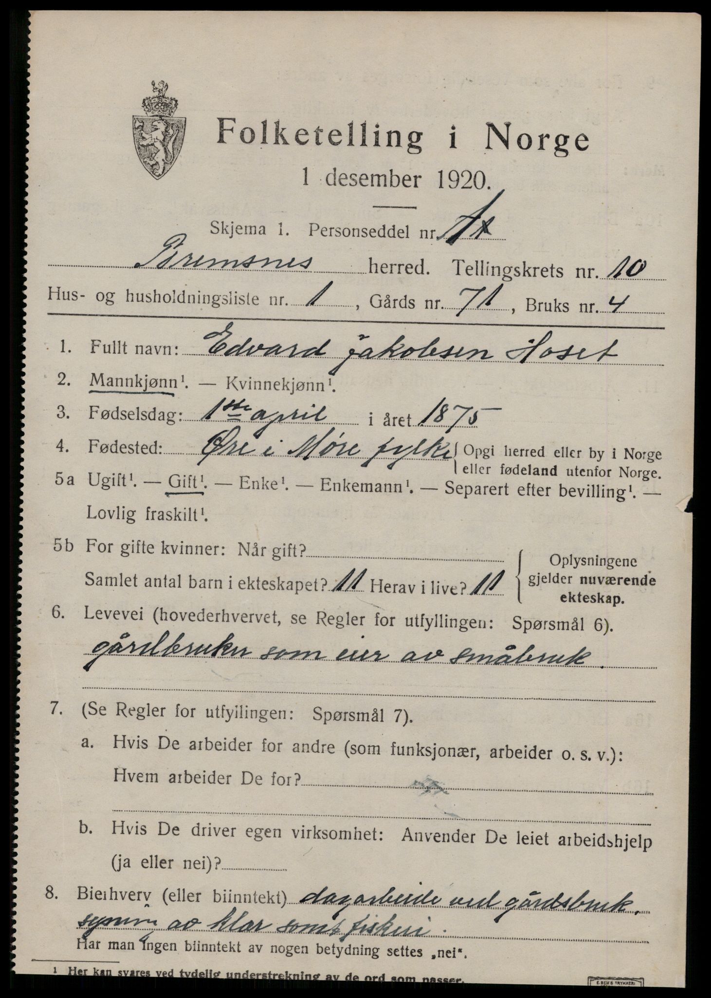 SAT, 1920 census for Bremsnes, 1920, p. 8461