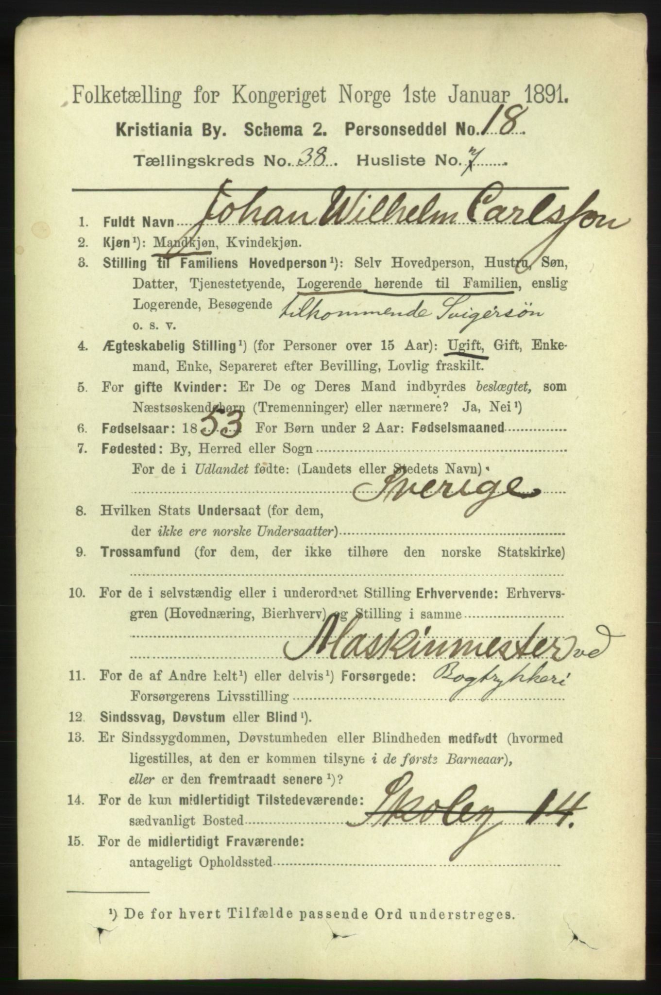 RA, 1891 census for 0301 Kristiania, 1891, p. 21484