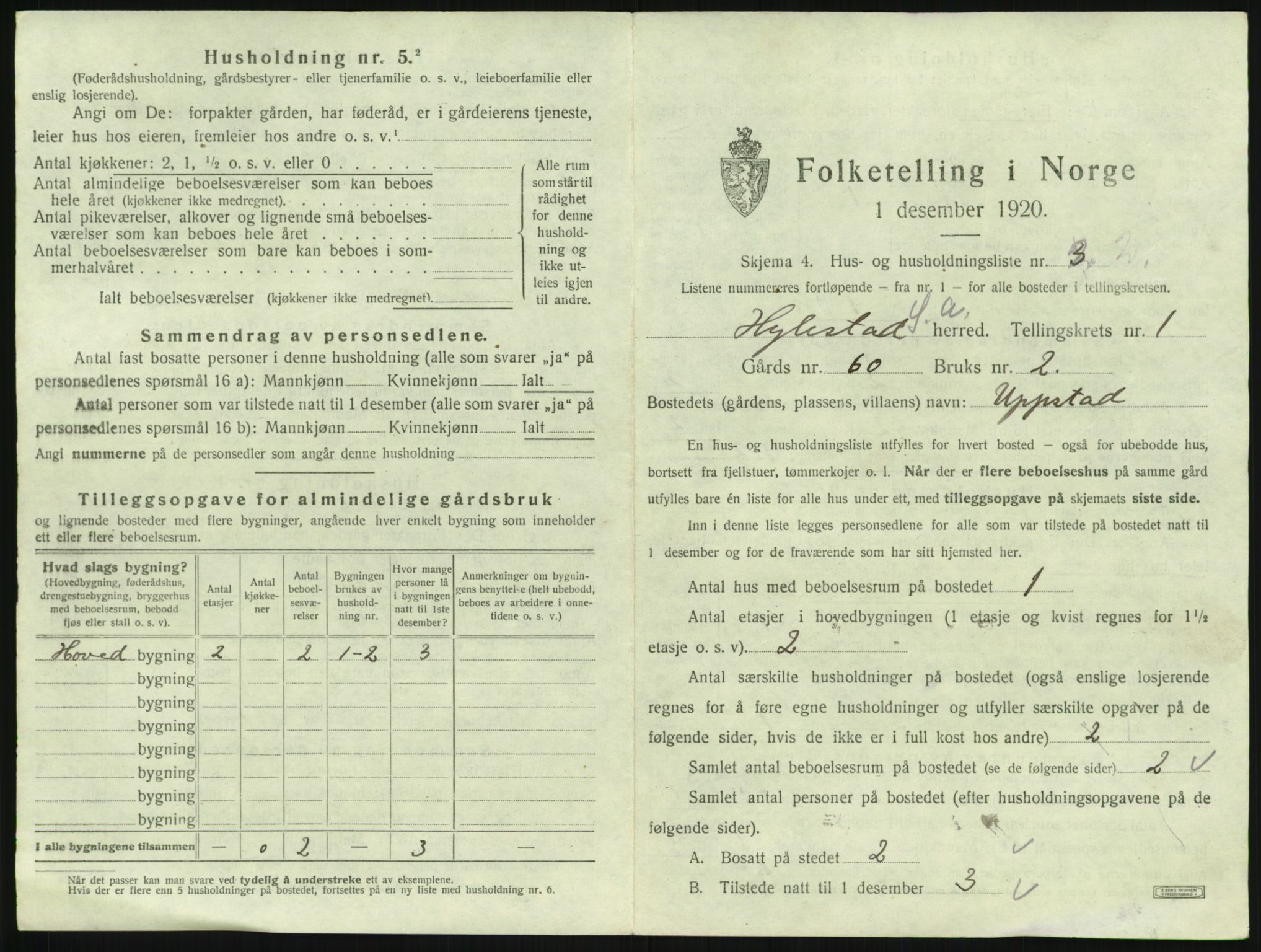 SAK, 1920 census for Hylestad, 1920, p. 32