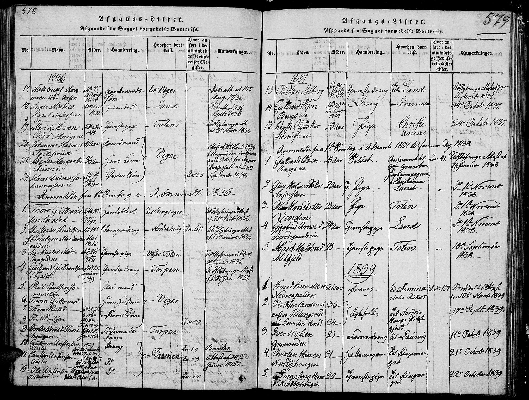 Sør-Aurdal prestekontor, SAH/PREST-128/H/Ha/Hab/L0002: Parish register (copy) no. 2, 1826-1840, p. 578-579