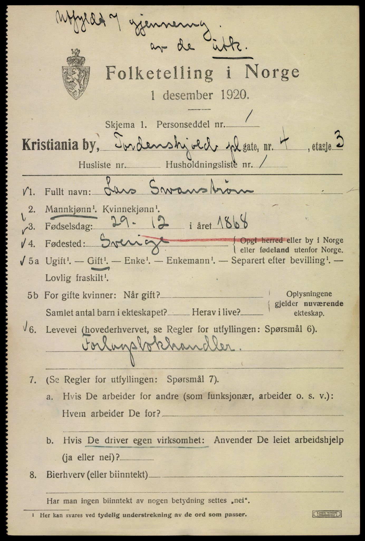 SAO, 1920 census for Kristiania, 1920, p. 590147