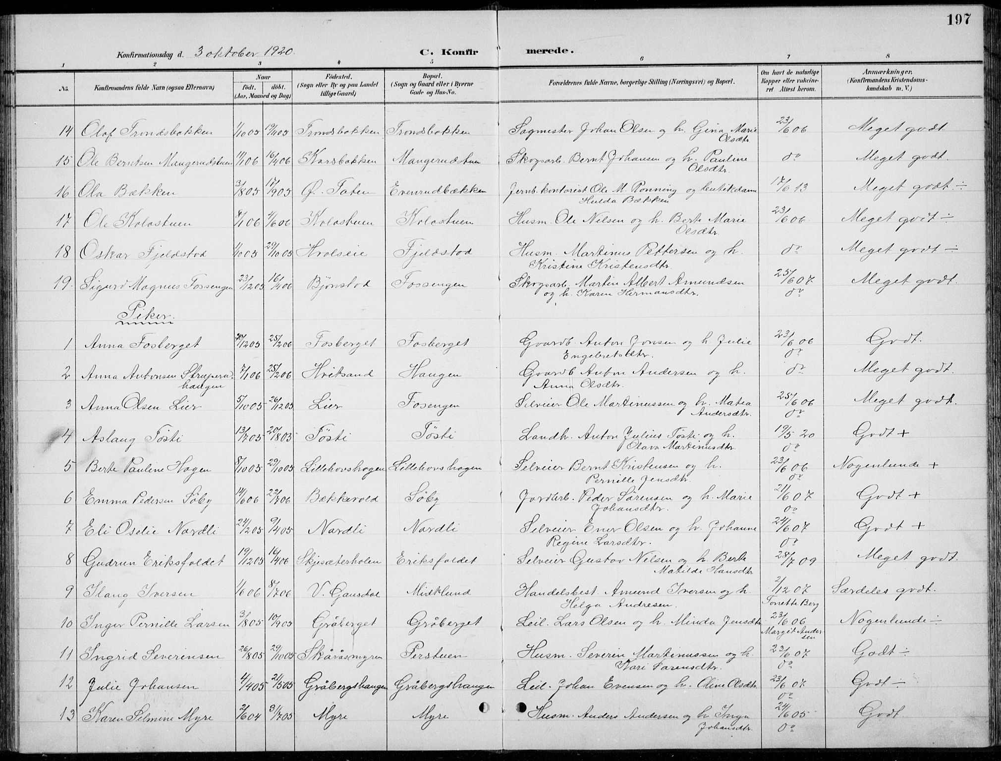 Romedal prestekontor, AV/SAH-PREST-004/L/L0013: Parish register (copy) no. 13, 1896-1937, p. 197