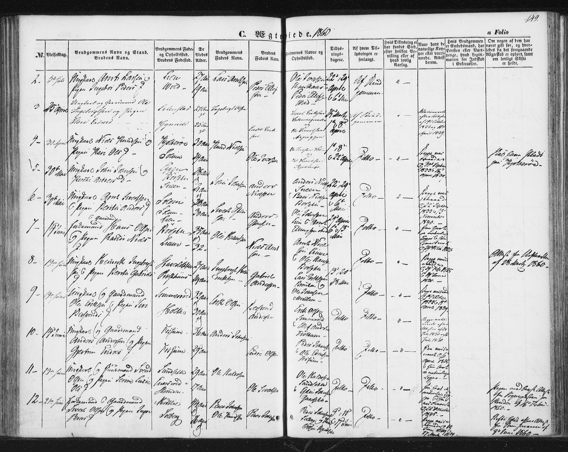 Ministerialprotokoller, klokkerbøker og fødselsregistre - Sør-Trøndelag, SAT/A-1456/689/L1038: Parish register (official) no. 689A03, 1848-1872, p. 149