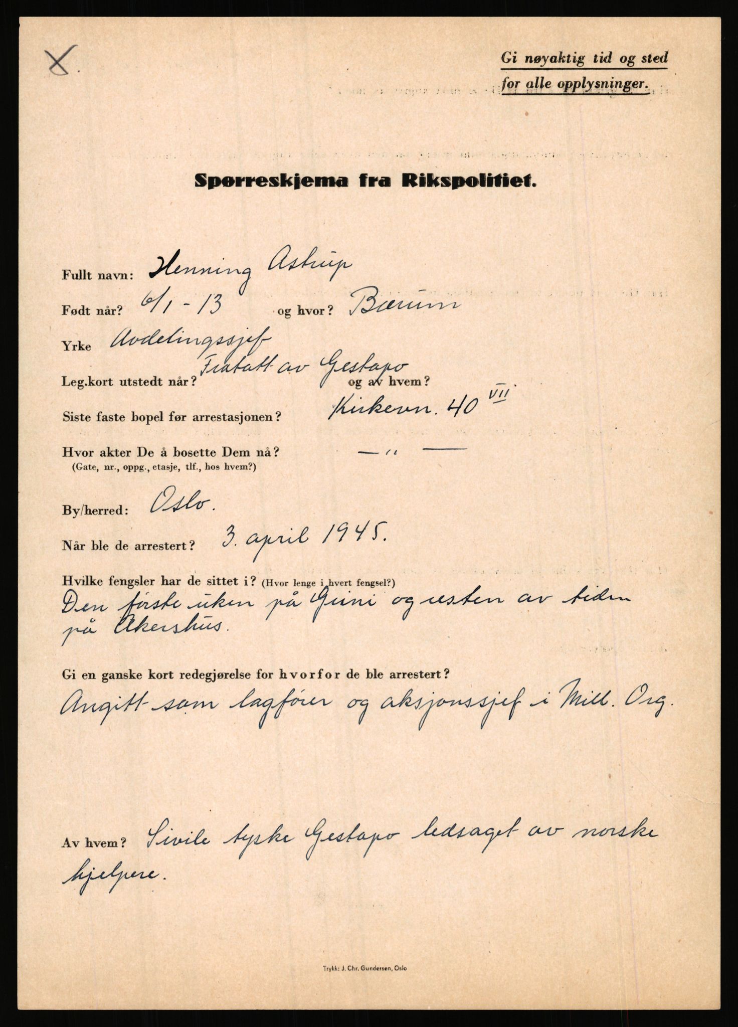 Rikspolitisjefen, AV/RA-S-1560/L/L0001: Abelseth, Rudolf - Berentsen, Odd, 1940-1945, p. 945