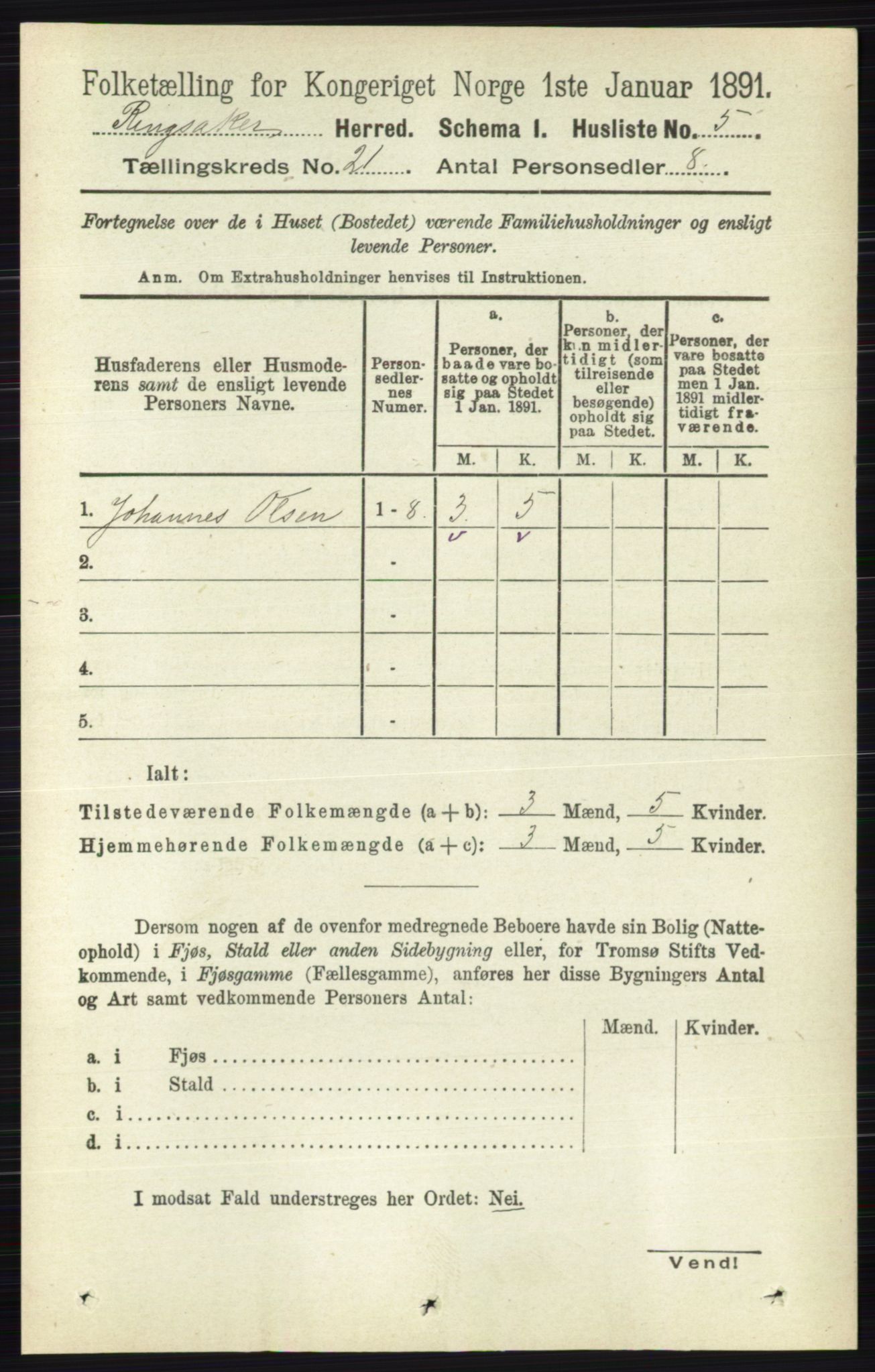 RA, 1891 census for 0412 Ringsaker, 1891, p. 11689