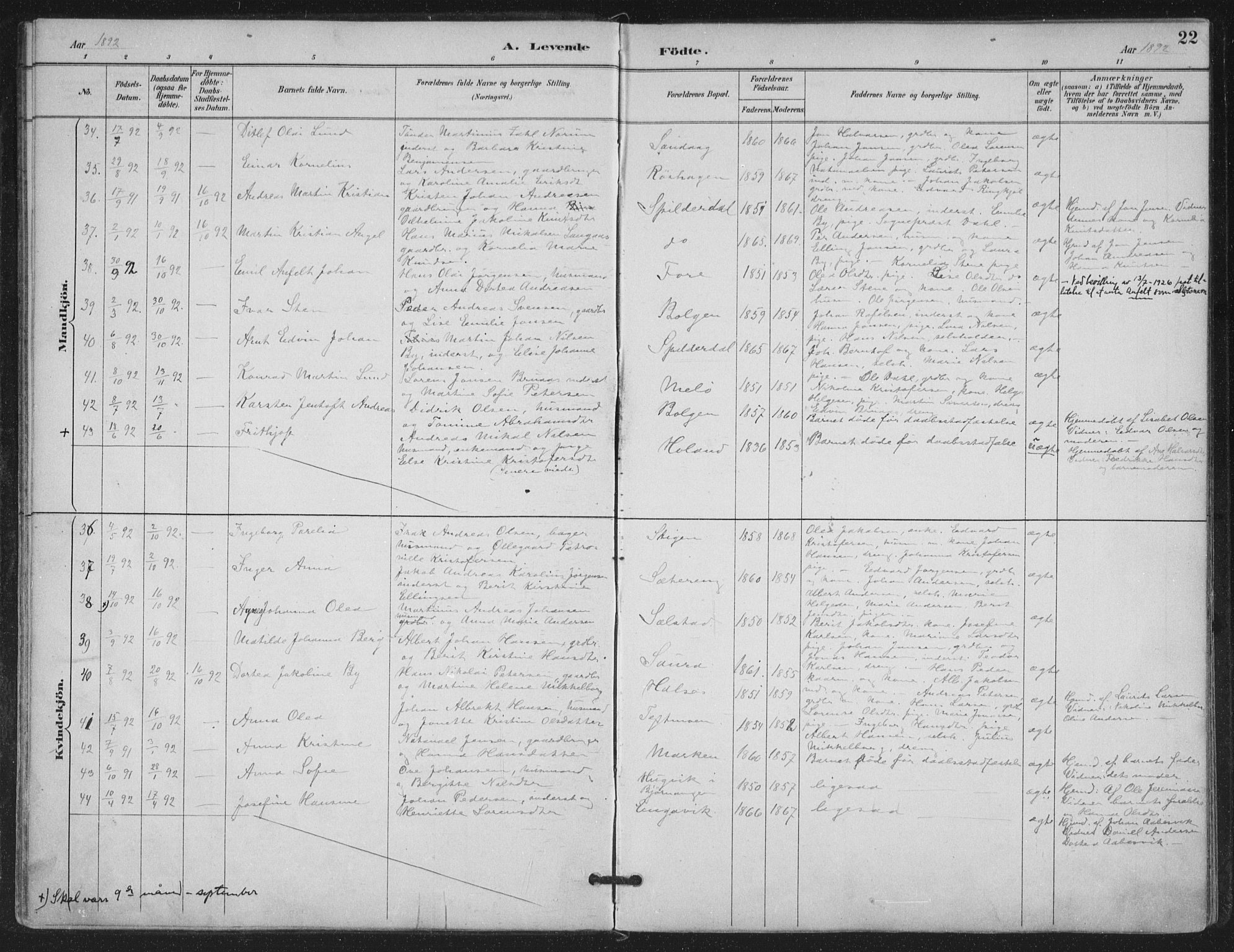 Ministerialprotokoller, klokkerbøker og fødselsregistre - Nordland, SAT/A-1459/843/L0628: Parish register (official) no. 843A03, 1889-1907, p. 22