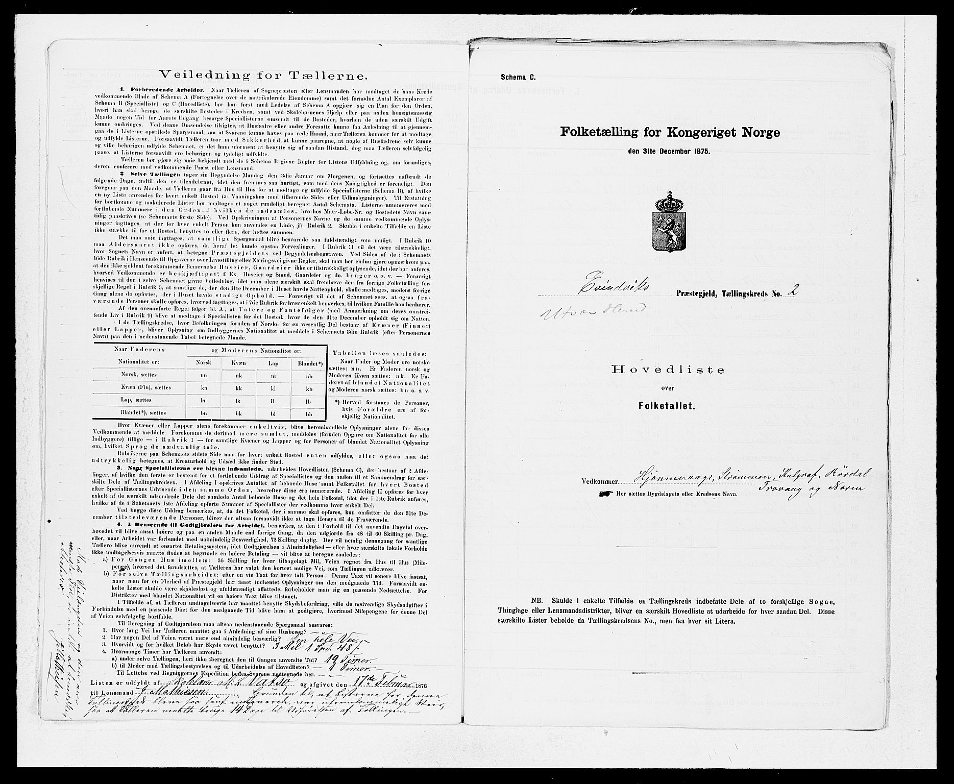 SAB, 1875 census for 1411P Eivindvik, 1875, p. 947