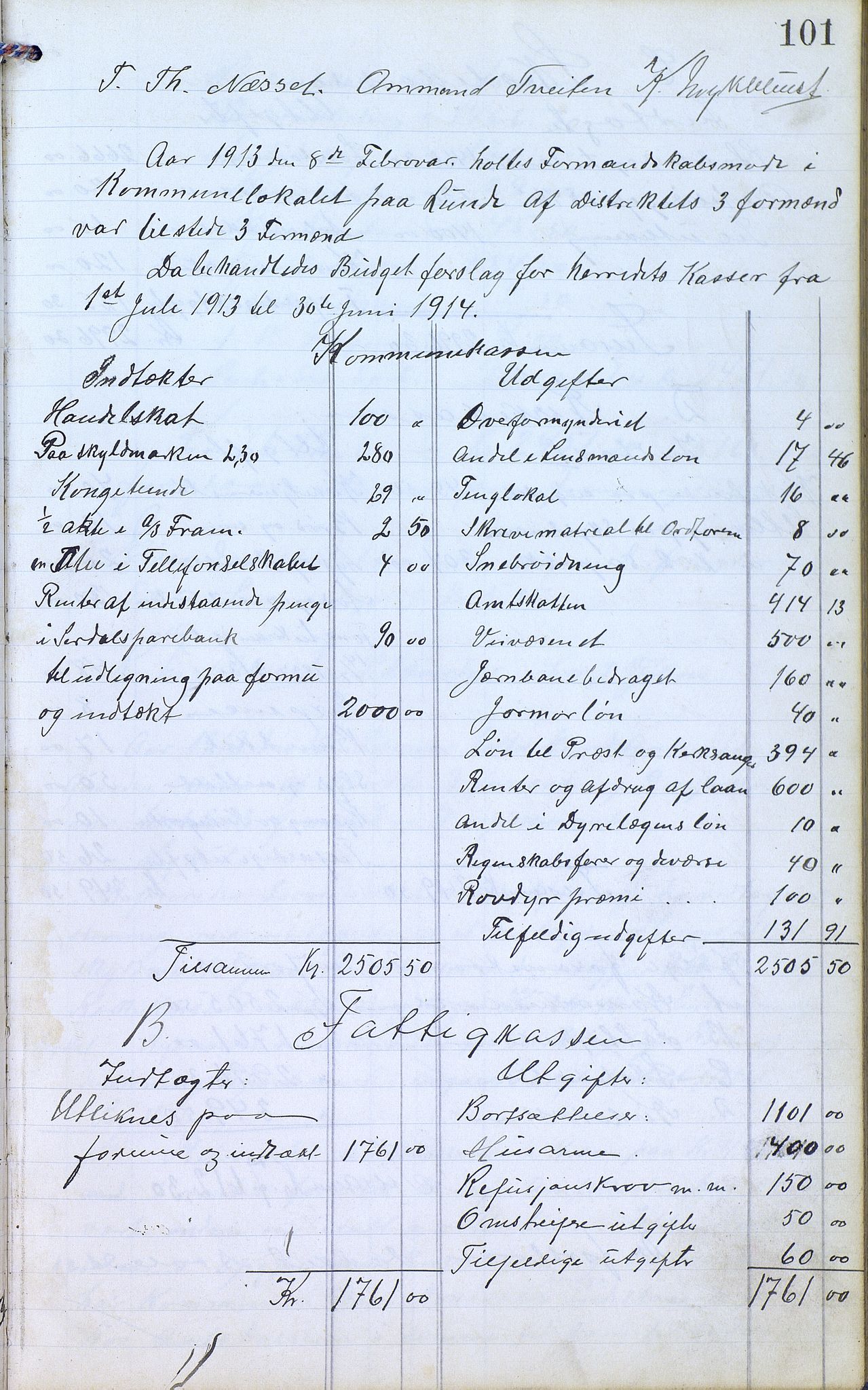 Øvre Sirdal kommune - Formannskapet/Kommunestyret, ARKSOR/1046ØS120/A/L0001: Møtebok (d), 1905-1917, p. 101