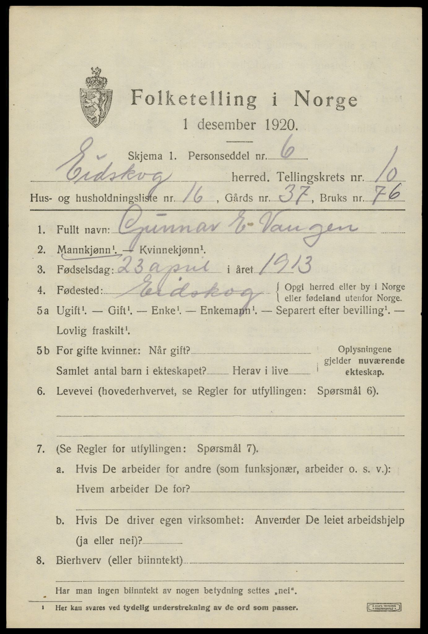 SAH, 1920 census for Eidskog, 1920, p. 11311