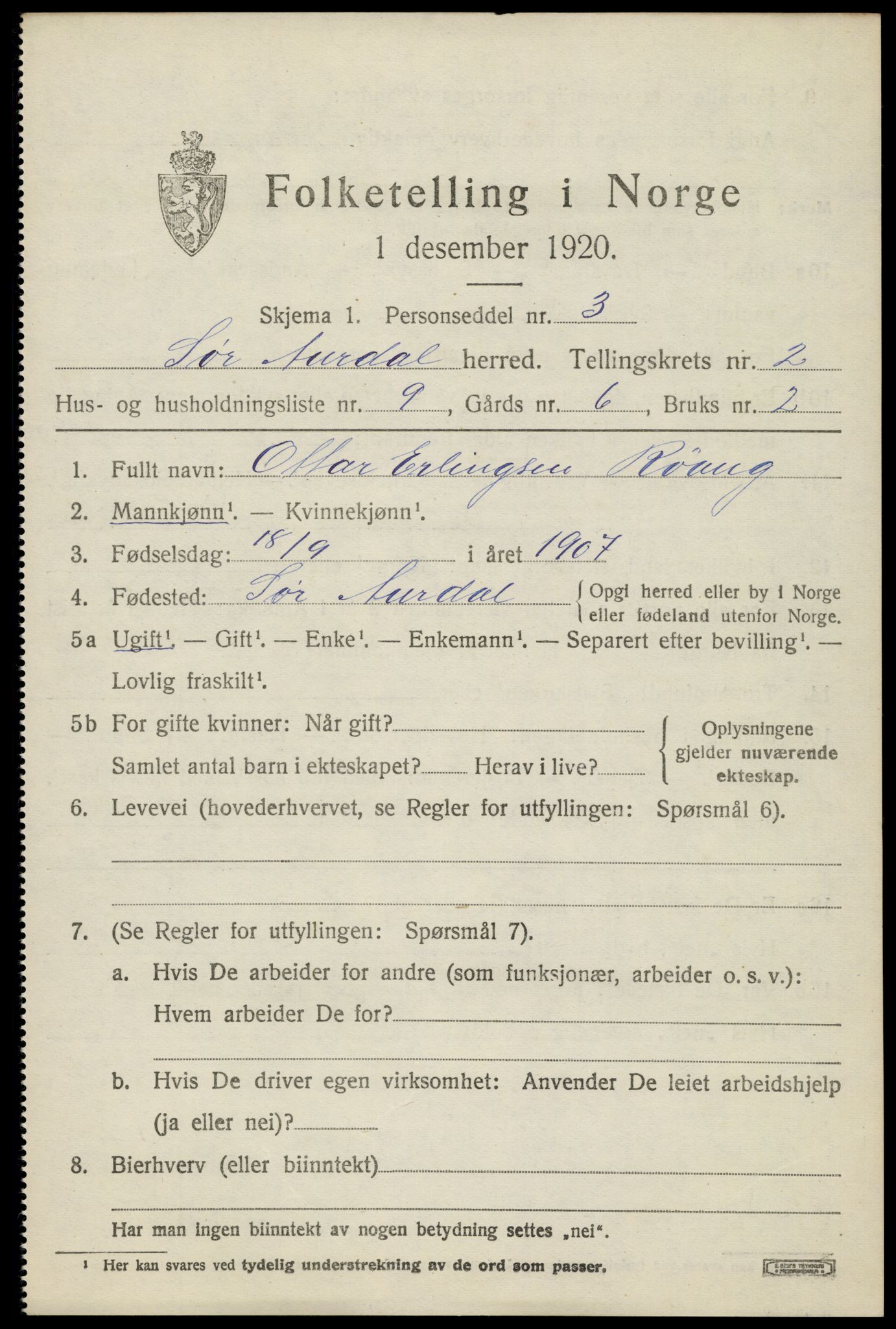 SAH, 1920 census for Sør-Aurdal, 1920, p. 1771