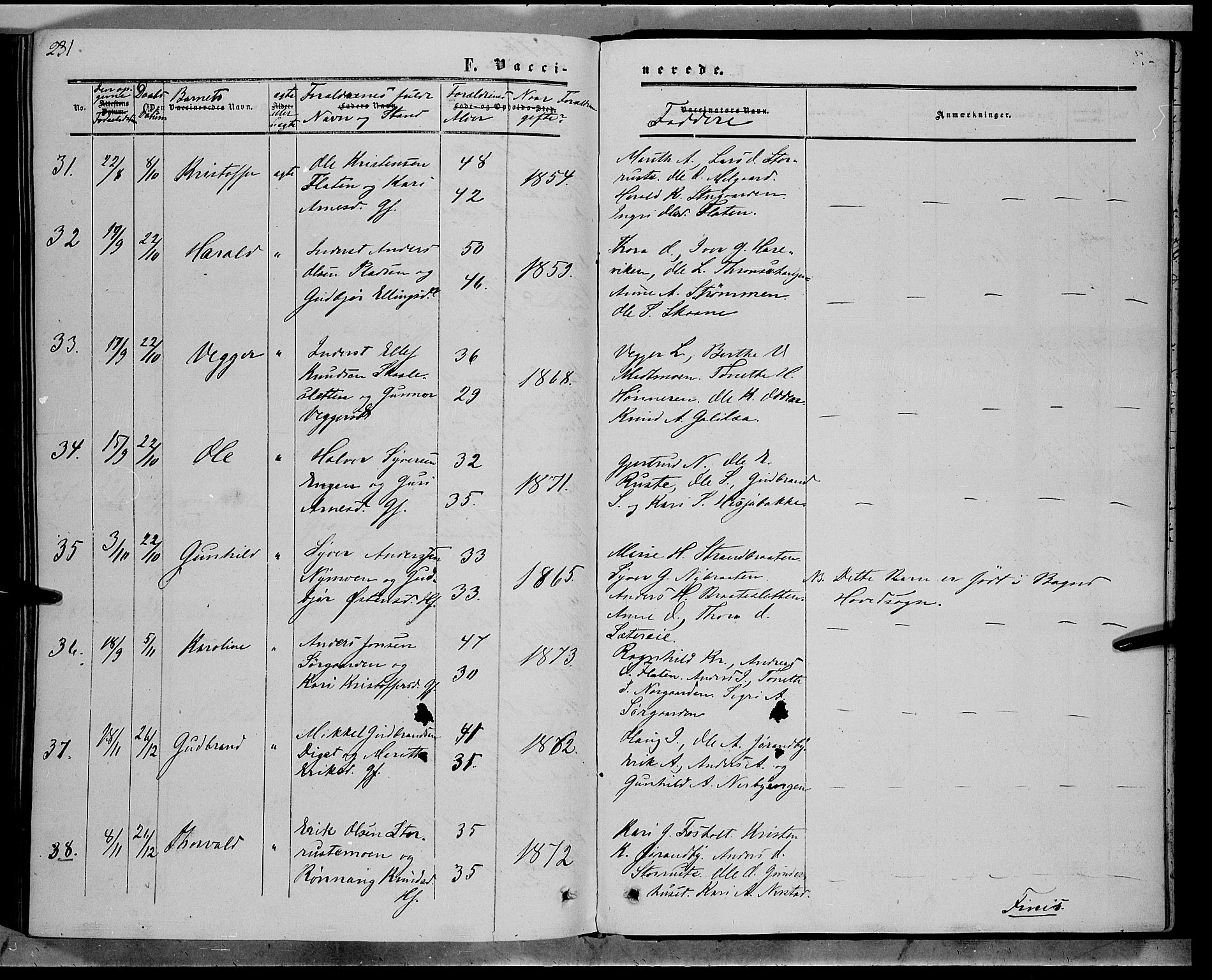 Sør-Aurdal prestekontor, SAH/PREST-128/H/Ha/Haa/L0007: Parish register (official) no. 7, 1849-1876, p. 231