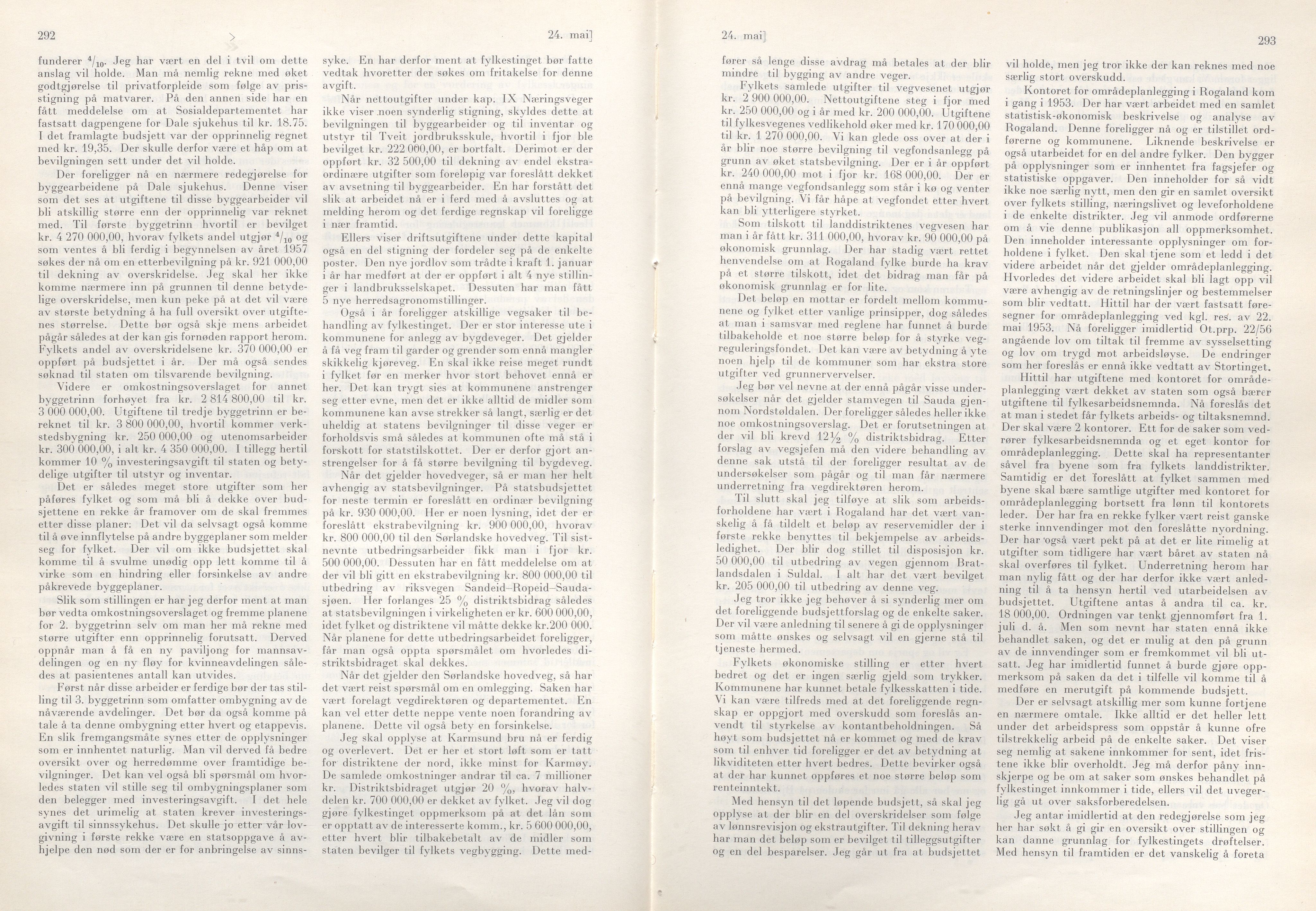 Rogaland fylkeskommune - Fylkesrådmannen , IKAR/A-900/A/Aa/Aaa/L0075: Møtebok , 1956, p. 292-293