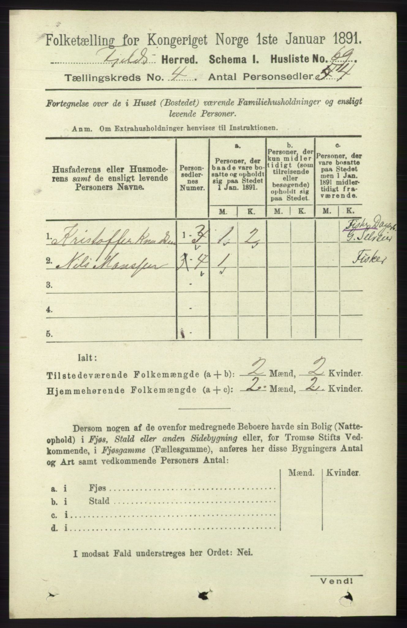 RA, 1891 census for 1246 Fjell, 1891, p. 2022