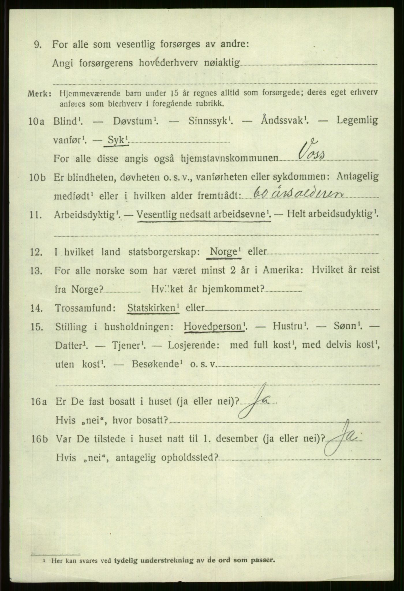 SAB, 1920 census for Voss, 1920, p. 13600