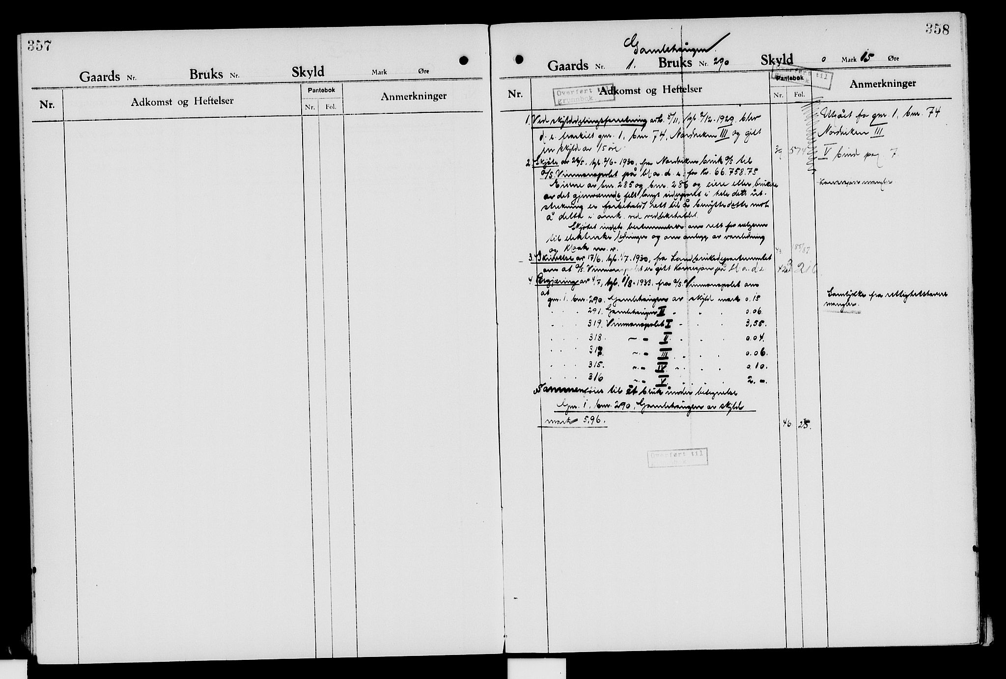 Nord-Hedmark sorenskriveri, SAH/TING-012/H/Ha/Had/Hade/L0007: Mortgage register no. 4.7, 1924-1940, p. 357-358