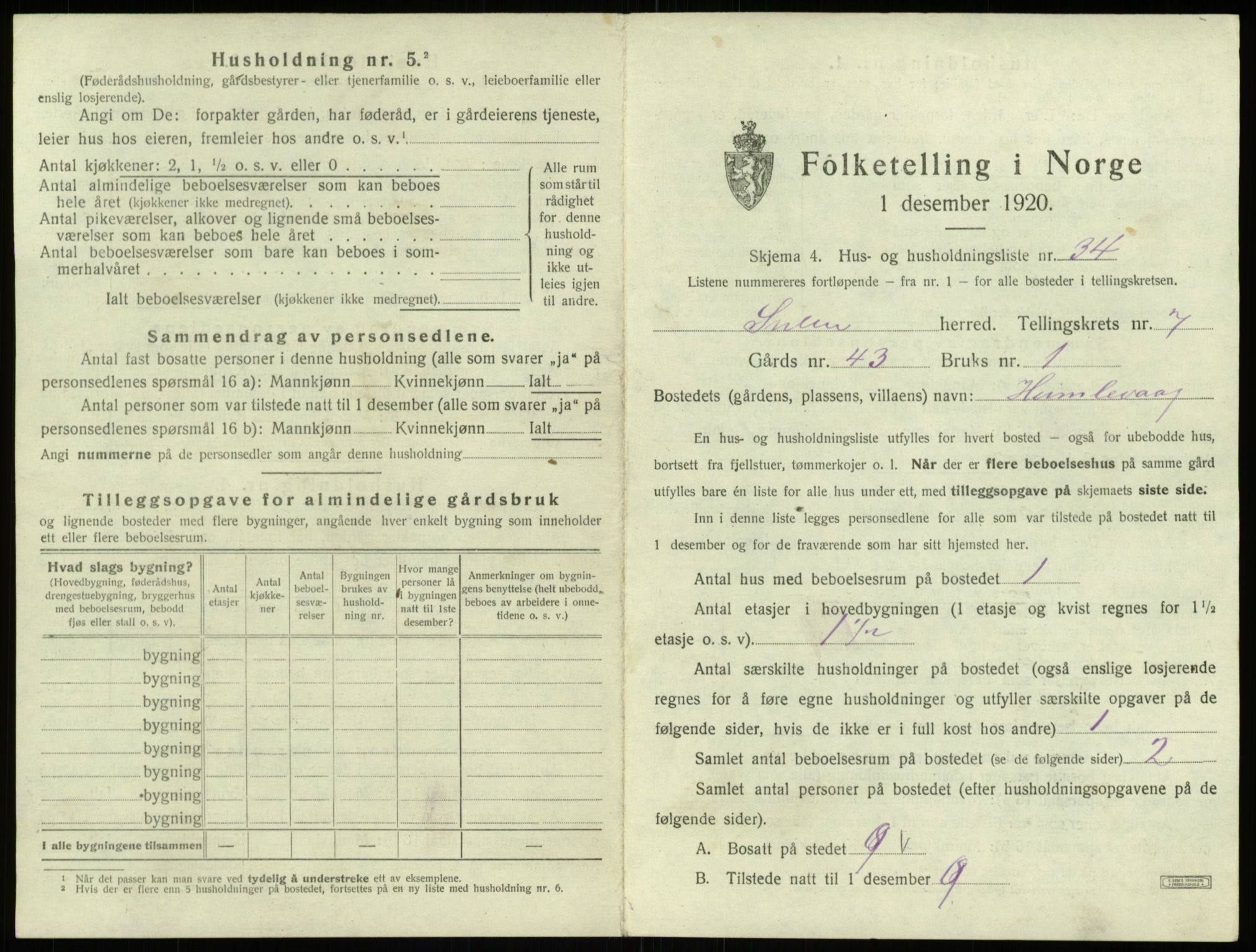 SAB, 1920 census for Solund, 1920, p. 461