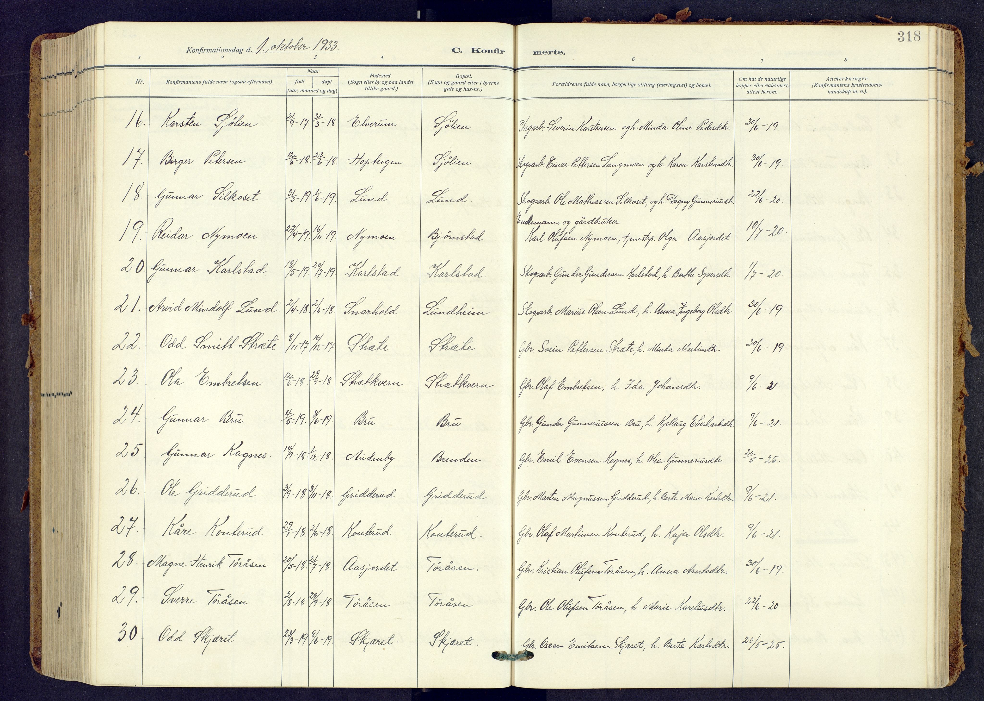Våler prestekontor, Hedmark, AV/SAH-PREST-040/H/Ha/Haa/L0009: Parish register (official) no. 9, 1912-1940, p. 318