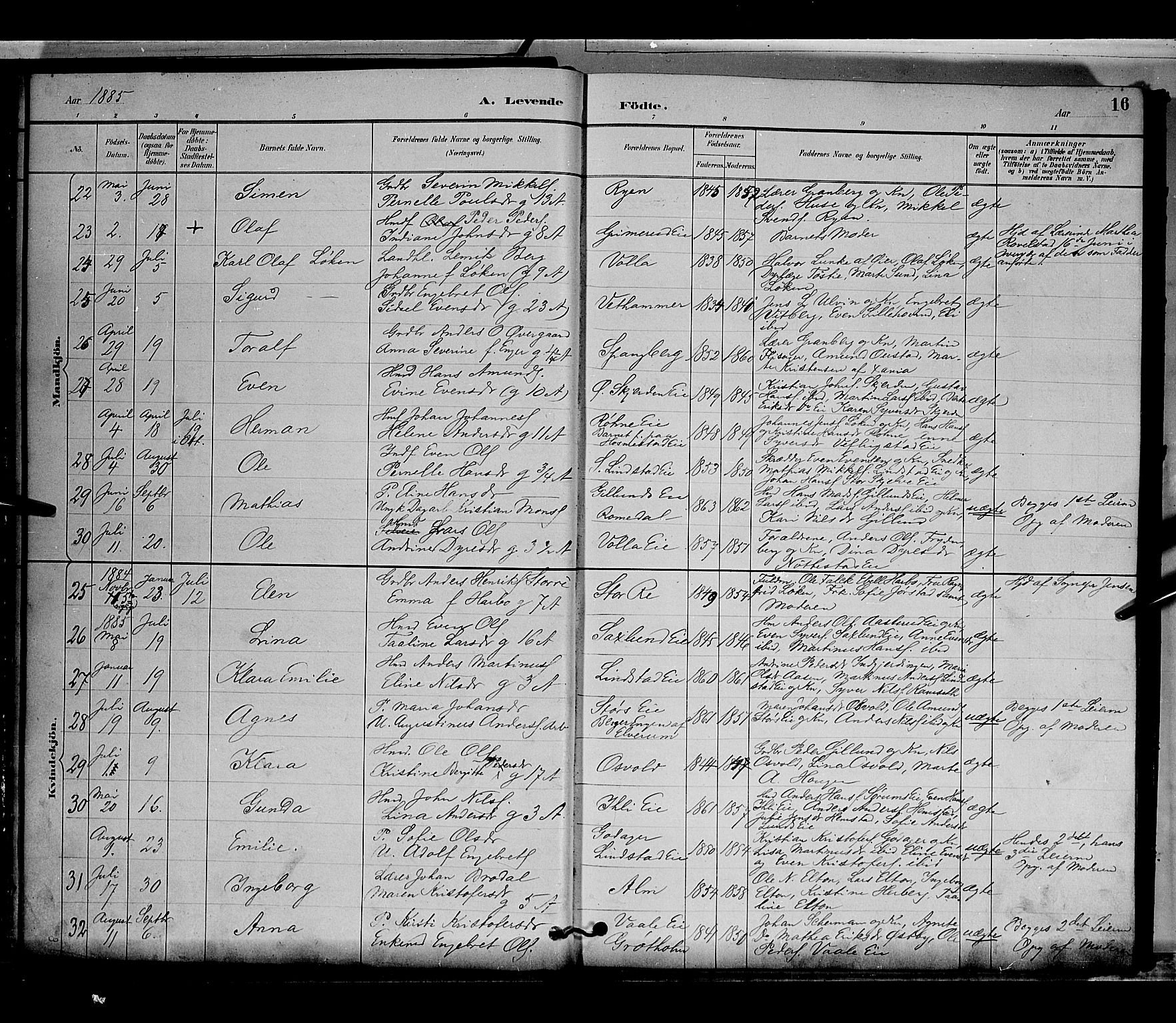 Stange prestekontor, AV/SAH-PREST-002/L/L0009: Parish register (copy) no. 9, 1883-1899, p. 16