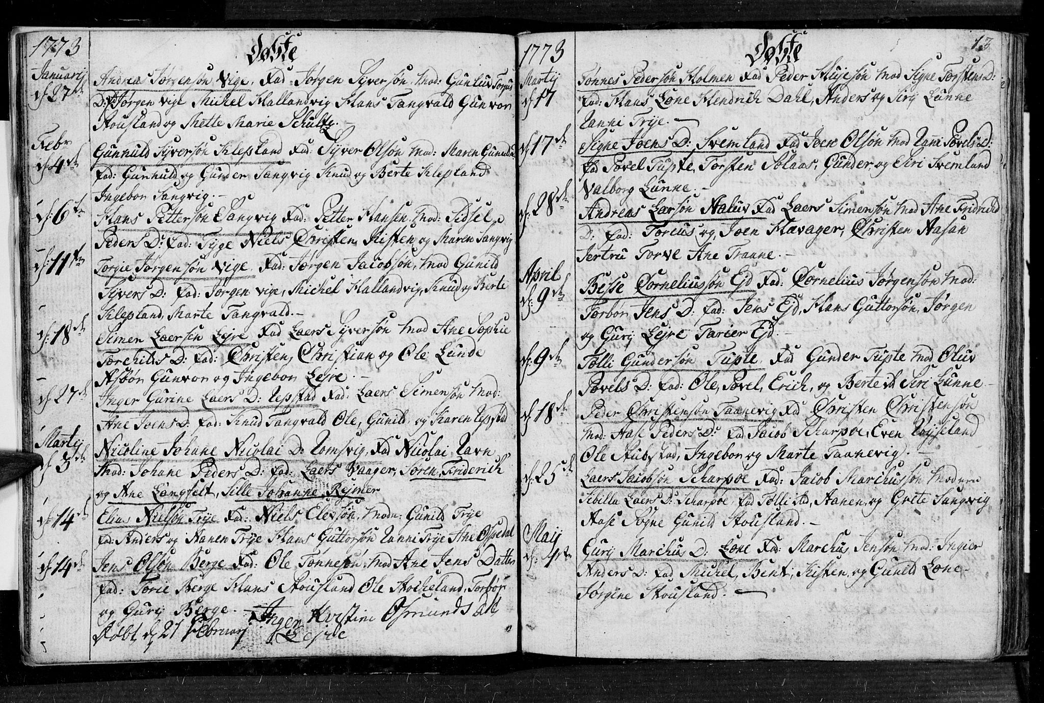 Søgne sokneprestkontor, SAK/1111-0037/F/Fa/Fab/L0004: Parish register (official) no. A 4, 1770-1822, p. 12-13