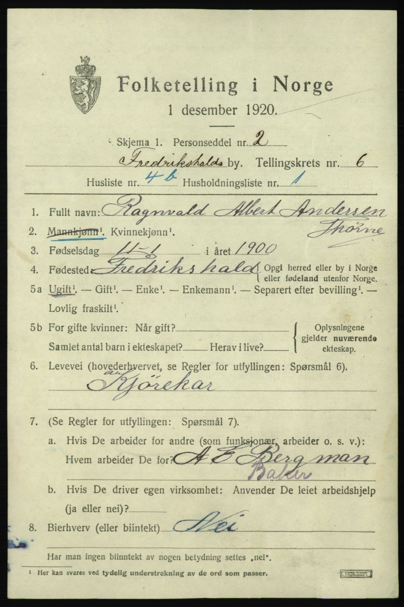 SAO, 1920 census for Fredrikshald, 1920, p. 12892