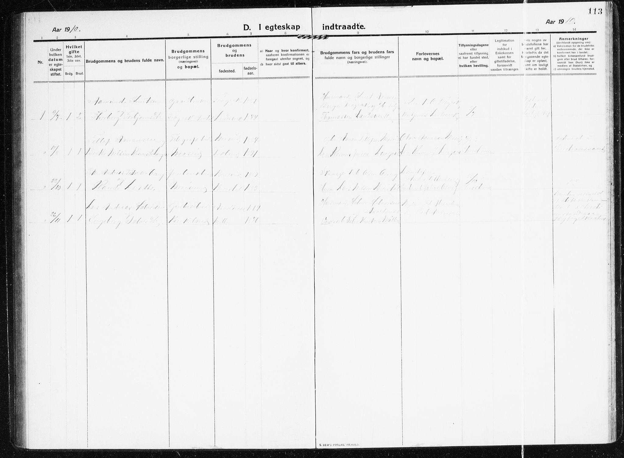 Evje sokneprestkontor, AV/SAK-1111-0008/F/Fb/Fbb/L0003: Parish register (copy) no. B 3, 1910-1933, p. 113