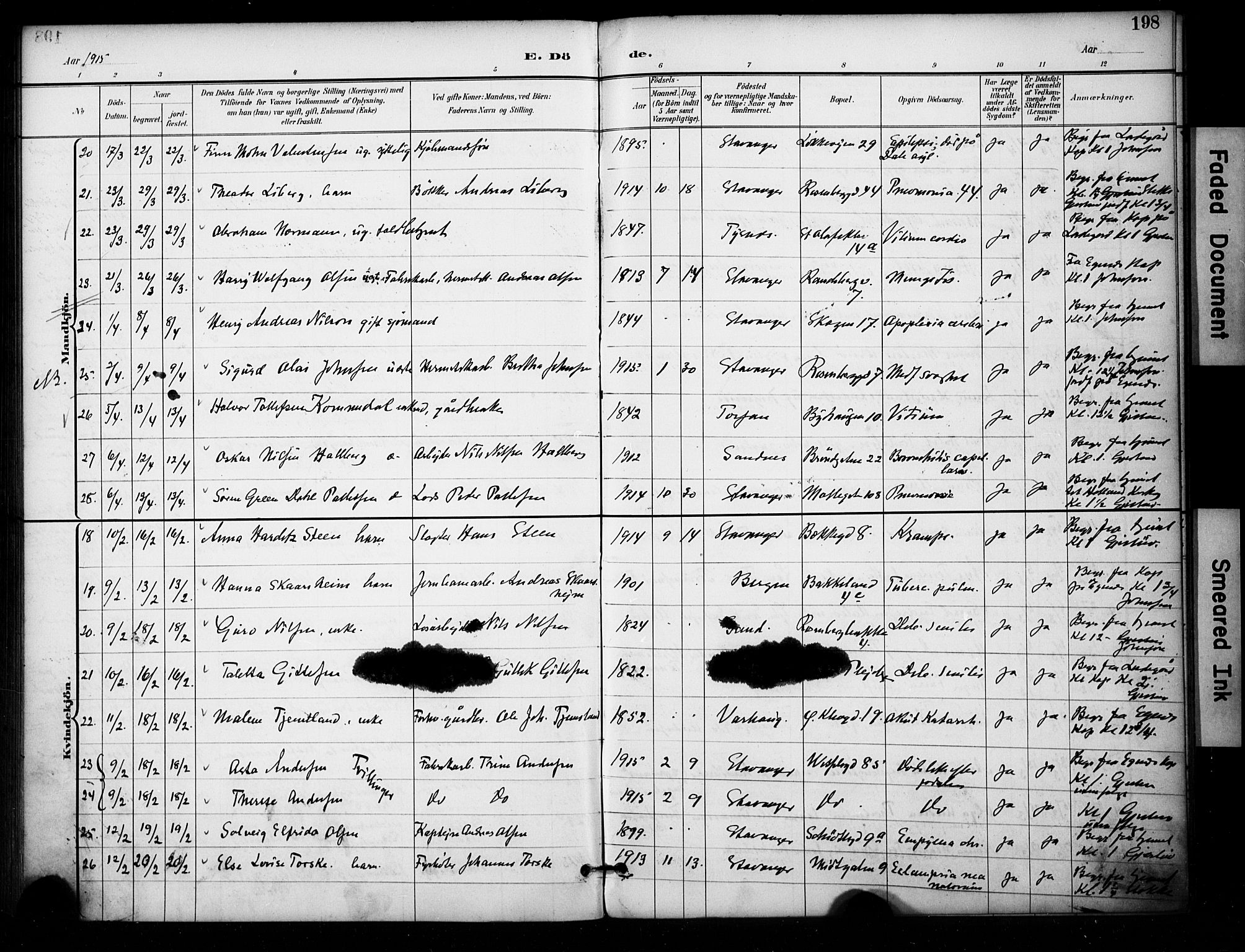 Domkirken sokneprestkontor, SAST/A-101812/001/30/30BA/L0032: Parish register (official) no. A 31, 1896-1917, p. 198