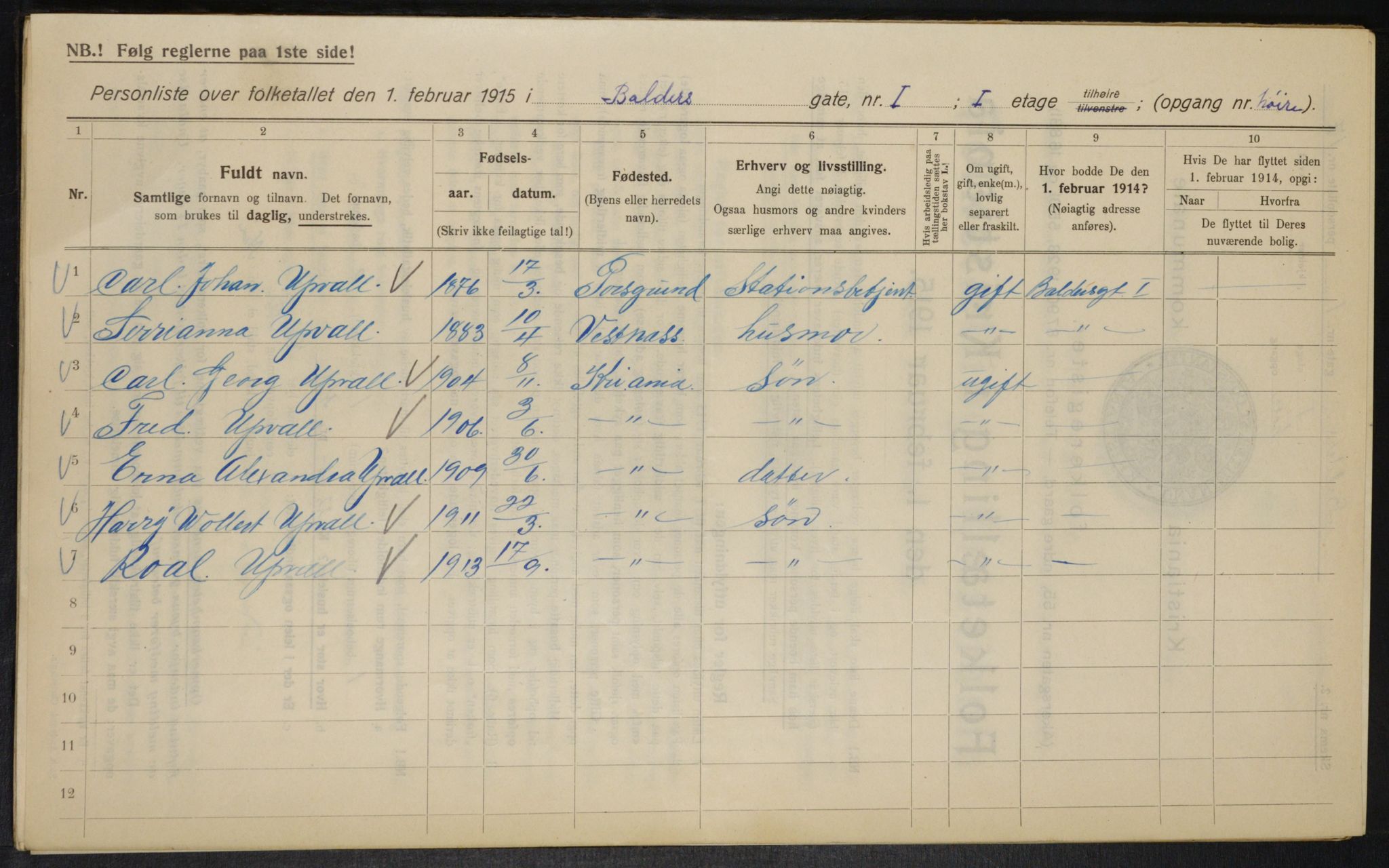 OBA, Municipal Census 1915 for Kristiania, 1915, p. 3110