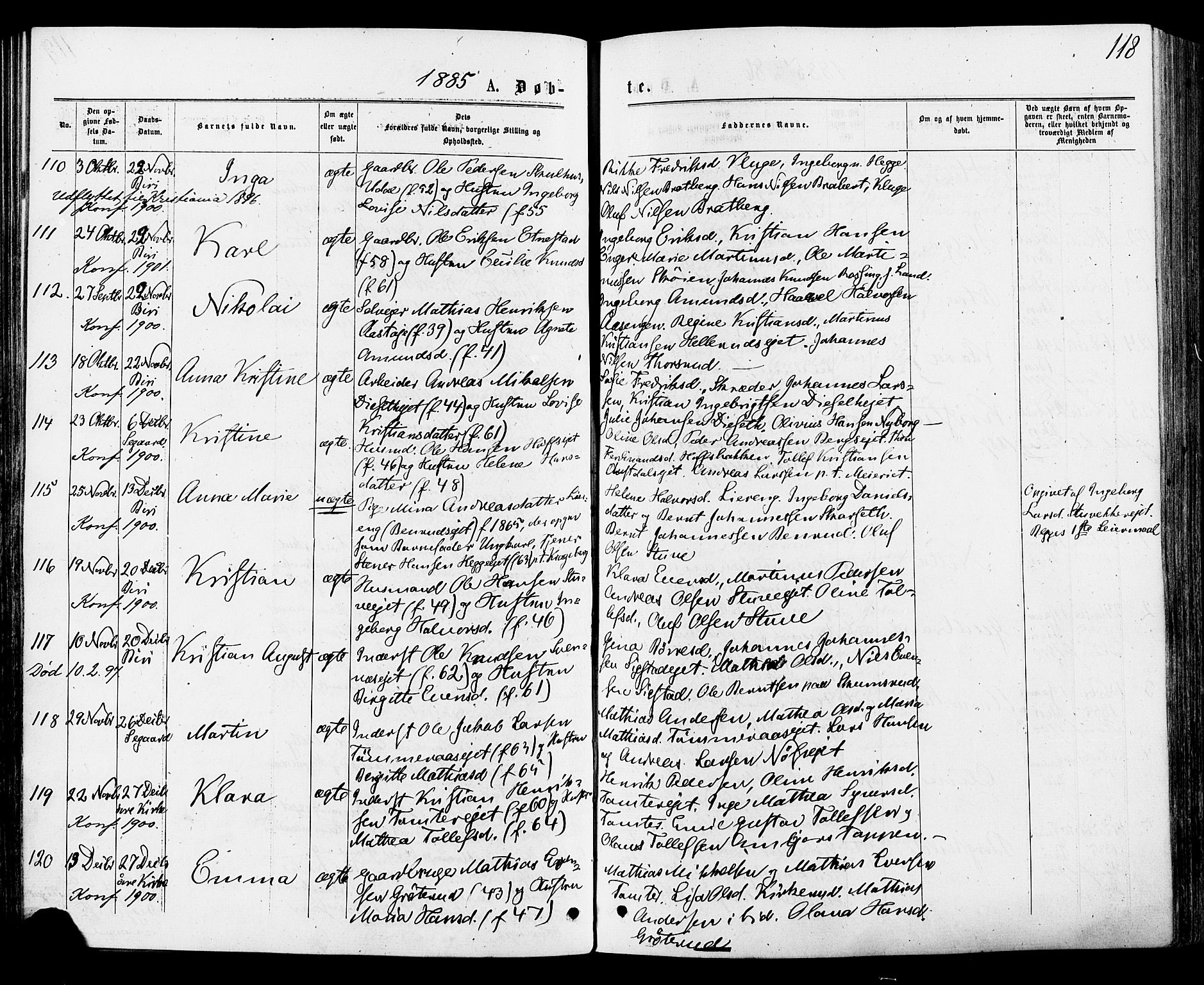 Biri prestekontor, AV/SAH-PREST-096/H/Ha/Haa/L0006: Parish register (official) no. 6, 1877-1886, p. 118