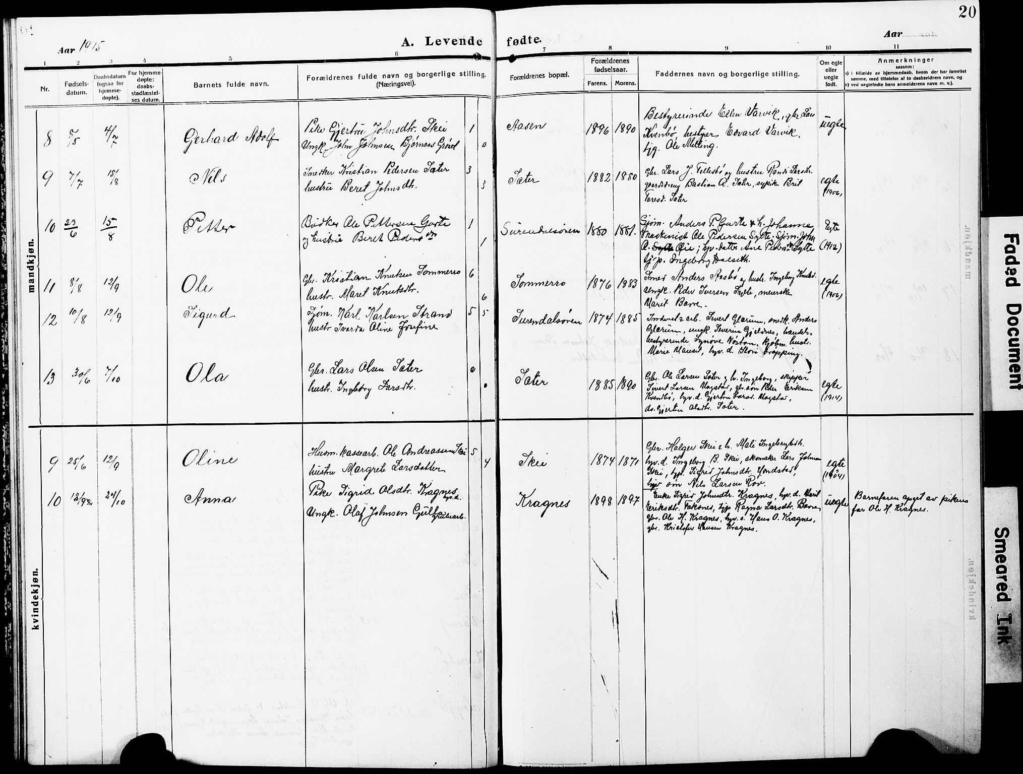 Ministerialprotokoller, klokkerbøker og fødselsregistre - Møre og Romsdal, SAT/A-1454/596/L1059: Parish register (copy) no. 596C02, 1908-1922, p. 20