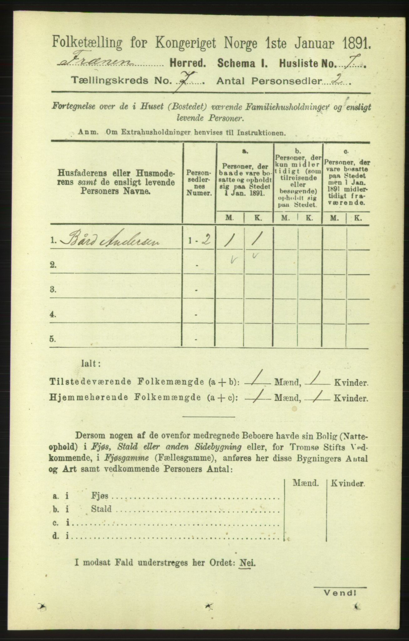 RA, 1891 census for 1548 Fræna, 1891, p. 2292