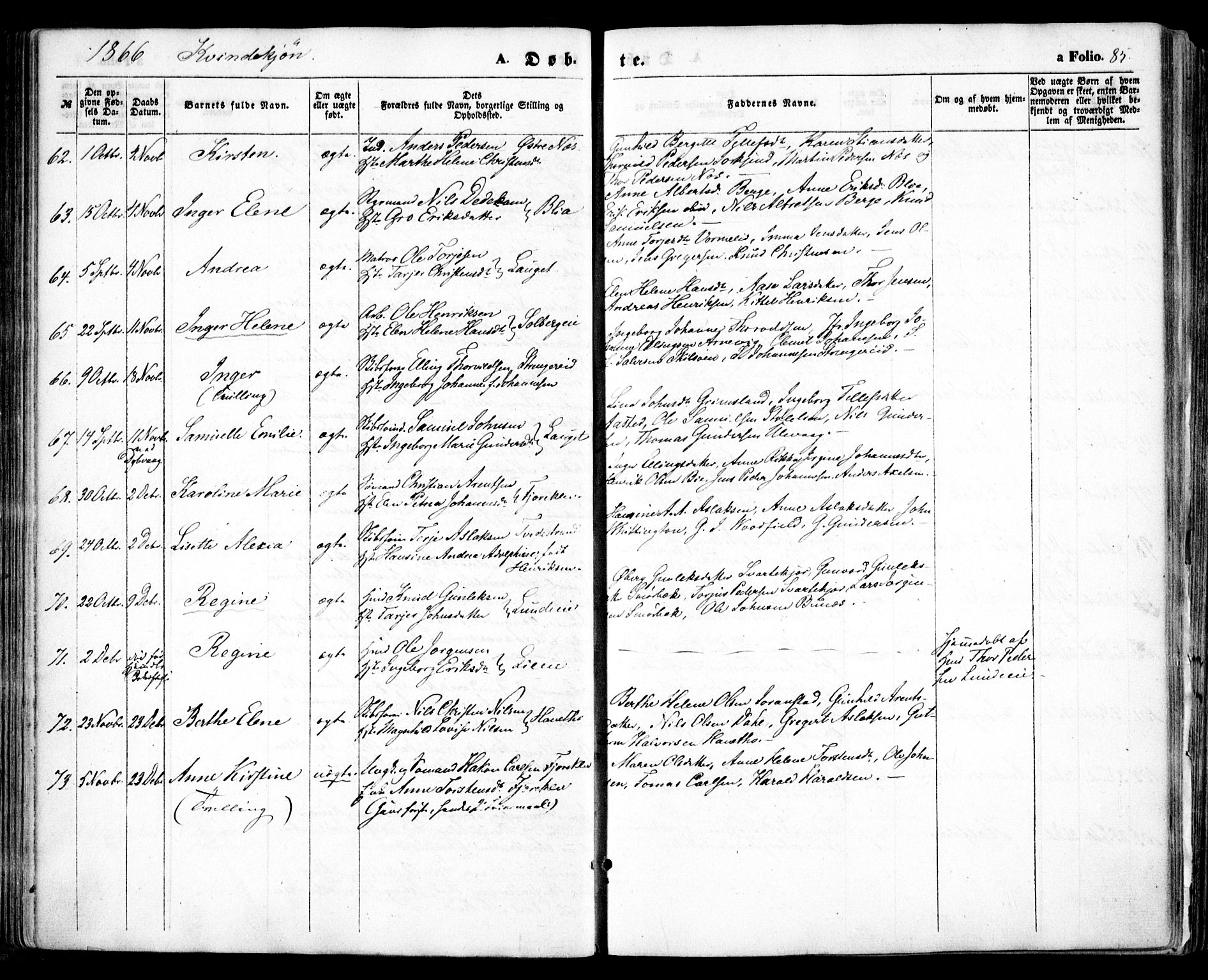 Holt sokneprestkontor, AV/SAK-1111-0021/F/Fa/L0009: Parish register (official) no. A 9, 1861-1871, p. 85