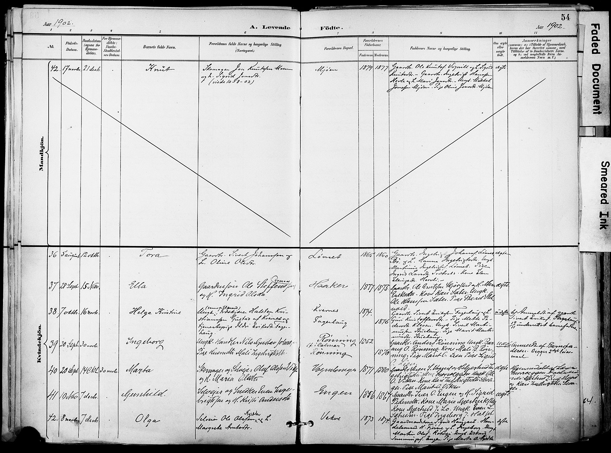 Ministerialprotokoller, klokkerbøker og fødselsregistre - Sør-Trøndelag, SAT/A-1456/678/L0902: Parish register (official) no. 678A11, 1895-1911, p. 54