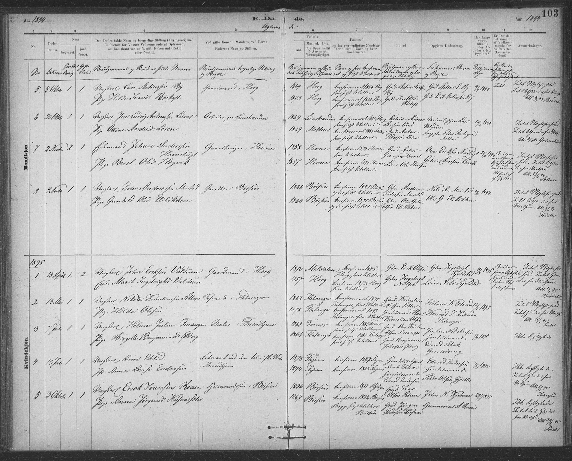 Ministerialprotokoller, klokkerbøker og fødselsregistre - Sør-Trøndelag, SAT/A-1456/623/L0470: Parish register (official) no. 623A04, 1884-1938, p. 103