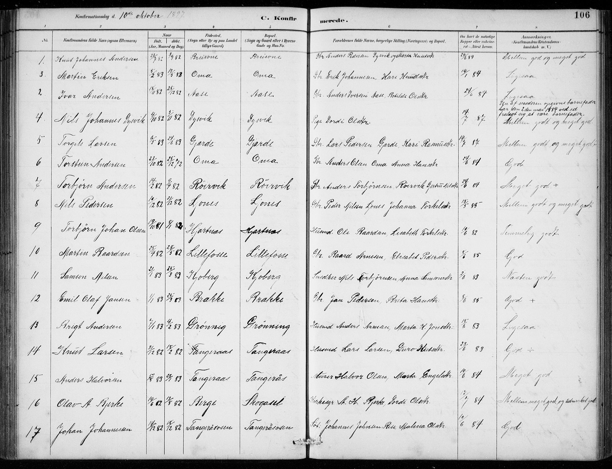 Strandebarm sokneprestembete, SAB/A-78401/H/Hab: Parish register (copy) no. B  1, 1891-1914, p. 106