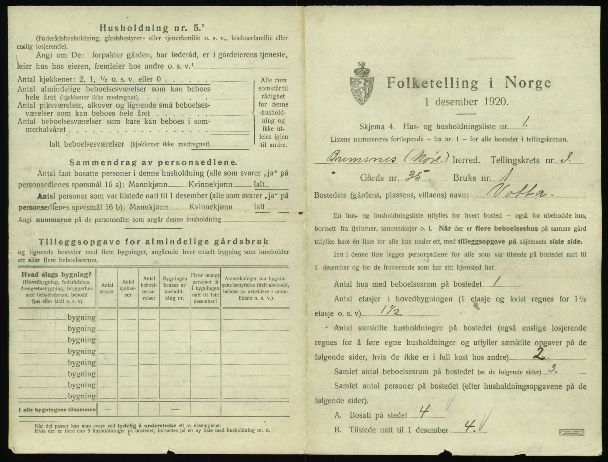 SAT, 1920 census for Bremsnes, 1920, p. 333