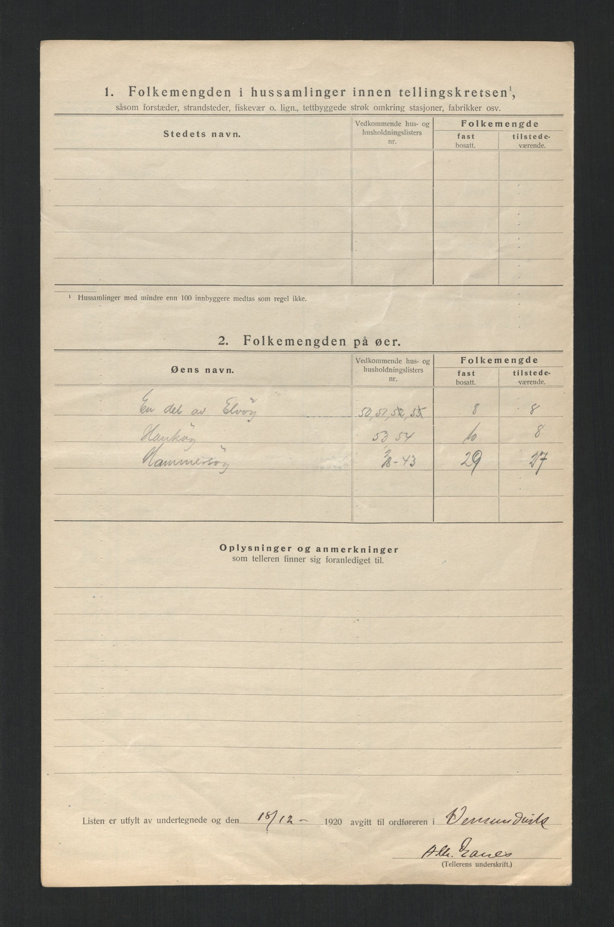 SAT, 1920 census for Vemundvik, 1920, p. 15