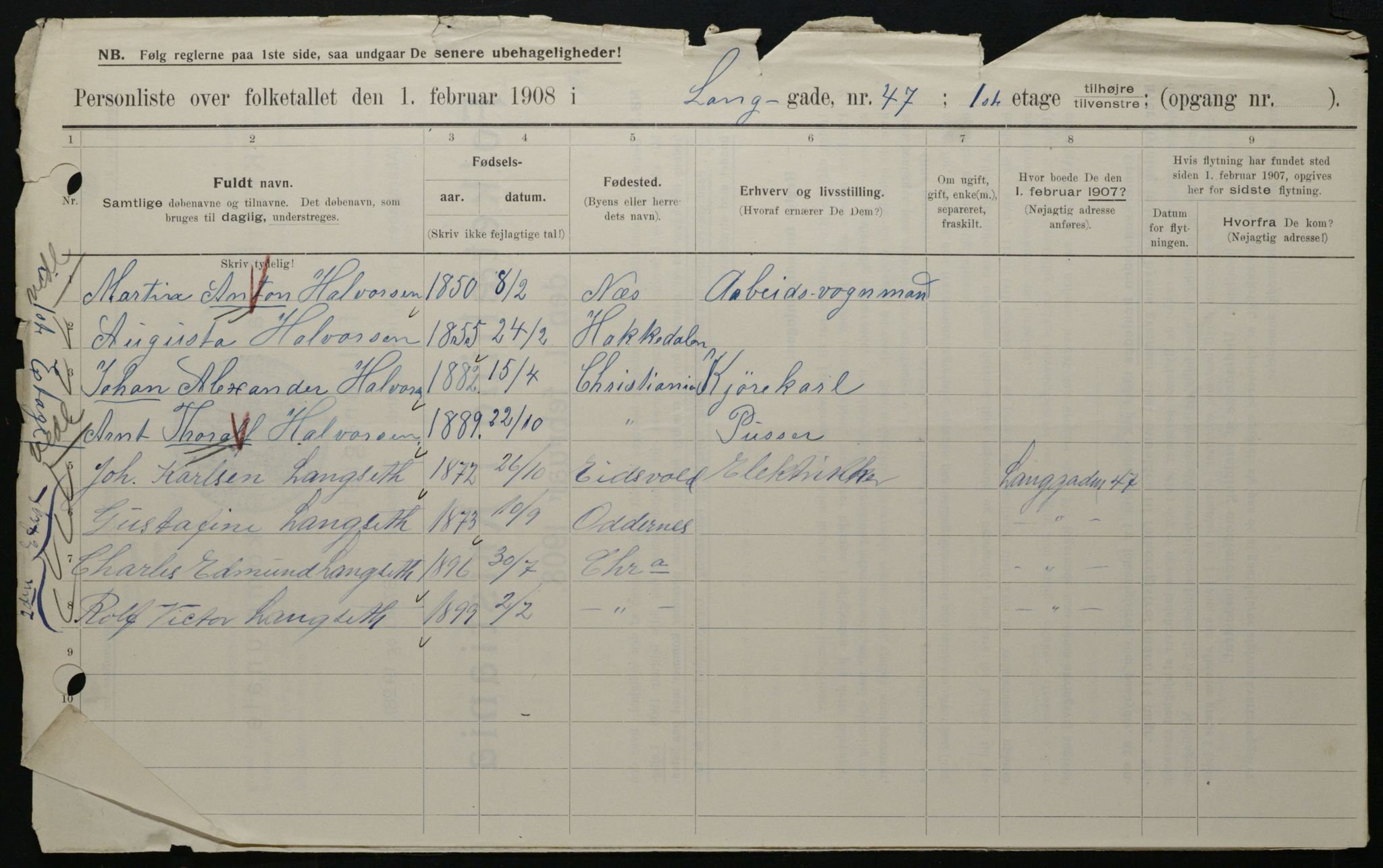 OBA, Municipal Census 1908 for Kristiania, 1908, p. 51069