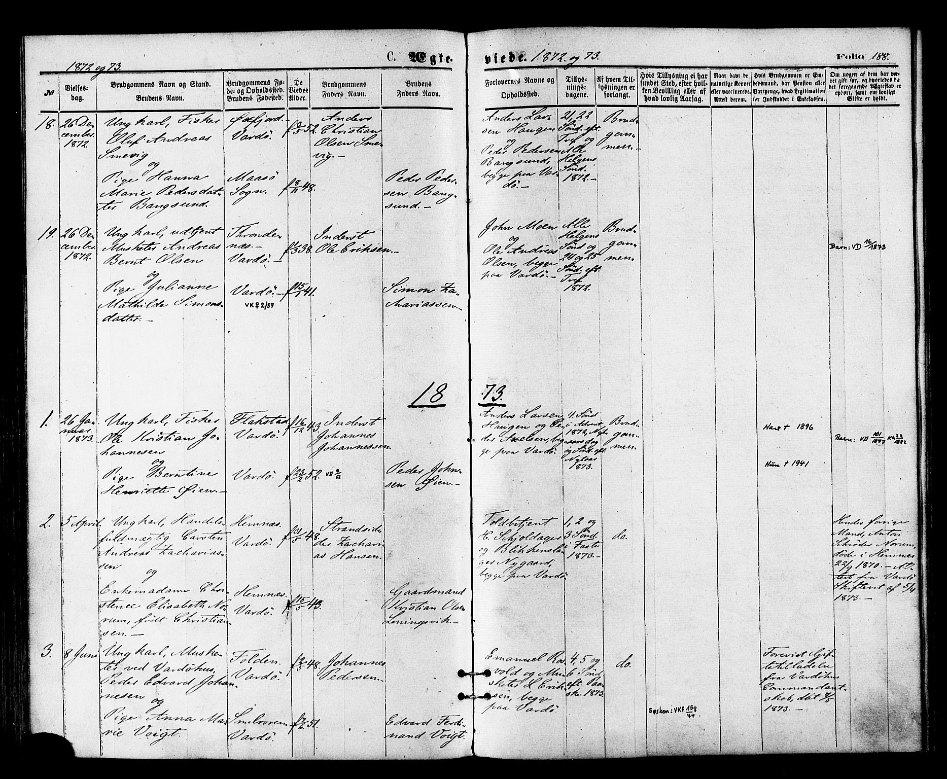 Vardø sokneprestkontor, SATØ/S-1332/H/Ha/L0005kirke: Parish register (official) no. 5, 1872-1878, p. 188